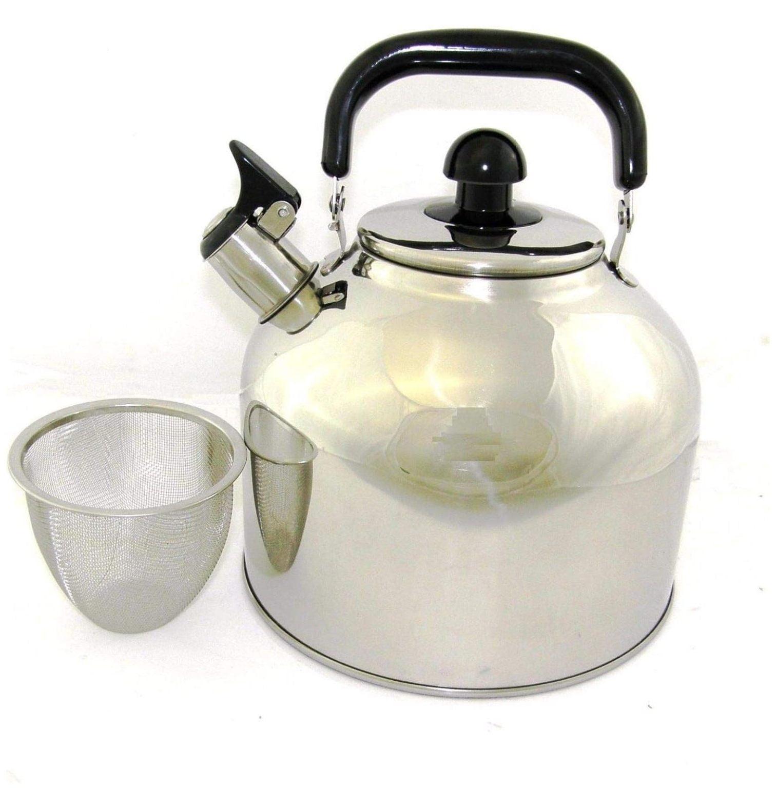 Large Stainless Steel Whistling Teapot with Mesh Infuser