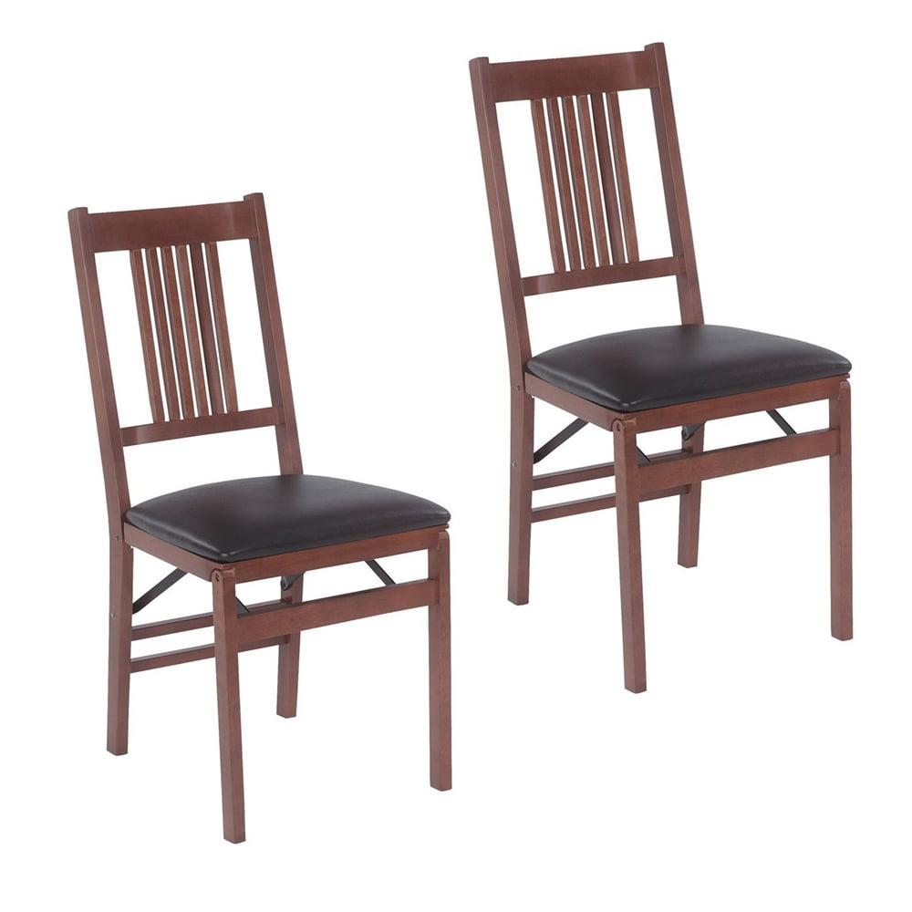 Stakmore Set of 2 True Mission Folding Chair Fruitwood Brown : Vinyl Upholstered, No Assembly, Wood Frame