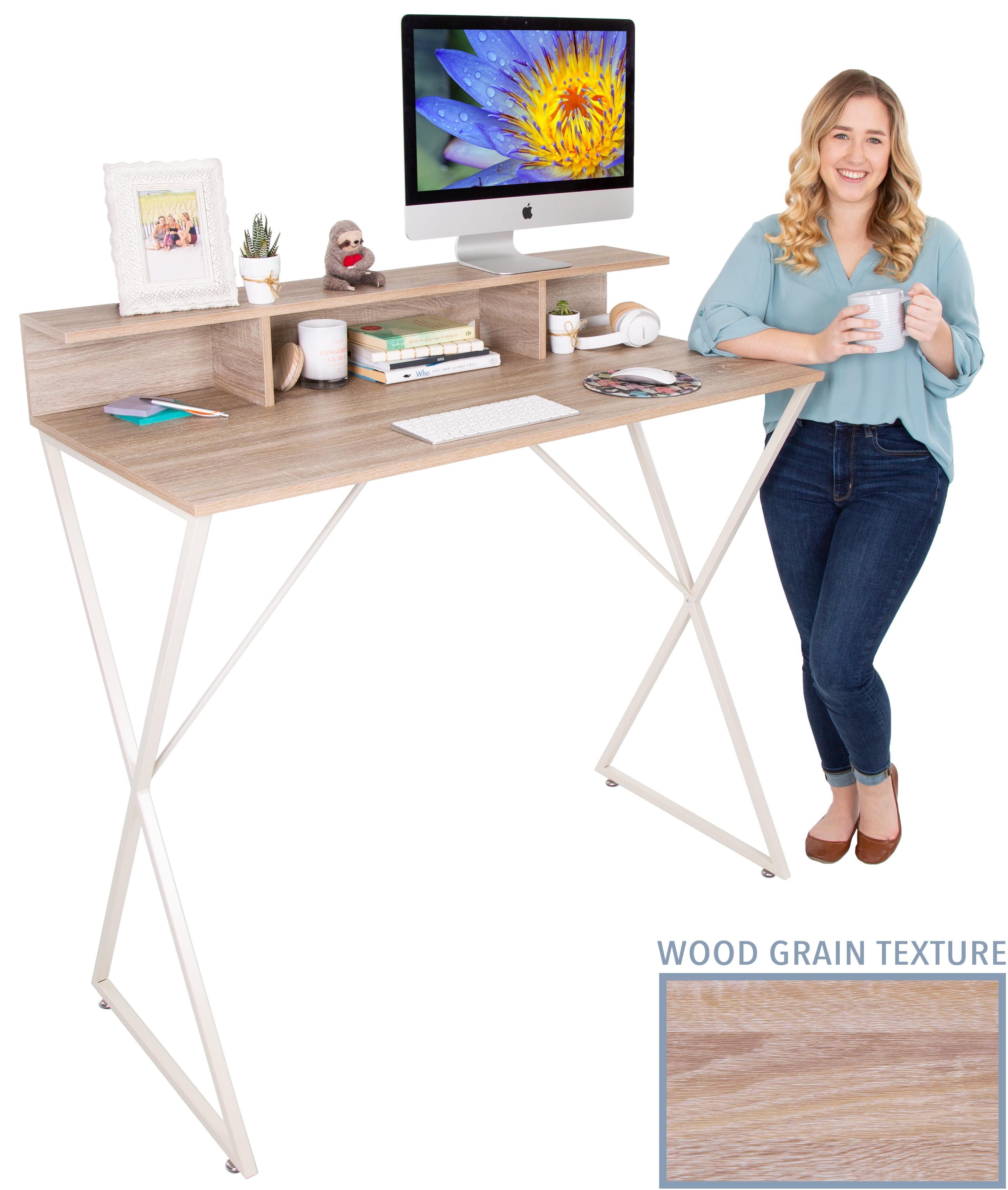 Maple Woodgrain 52" Modern Standing Desk with Storage Cubbies