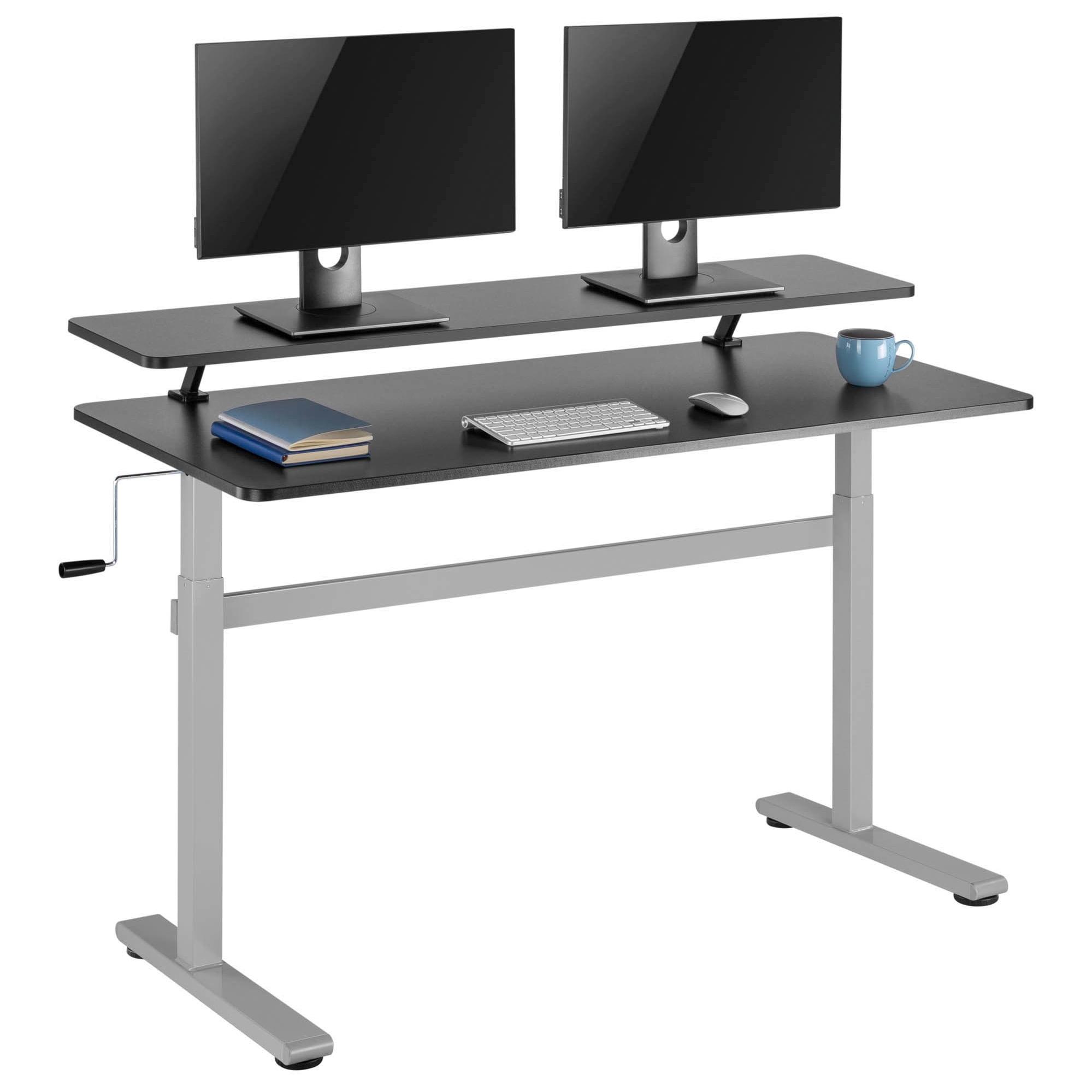 Tranzendesk Standing Desk With Clamp-On Shelf - 55" | Sit to Stand Workstation with 55" Monitor Stand - Black