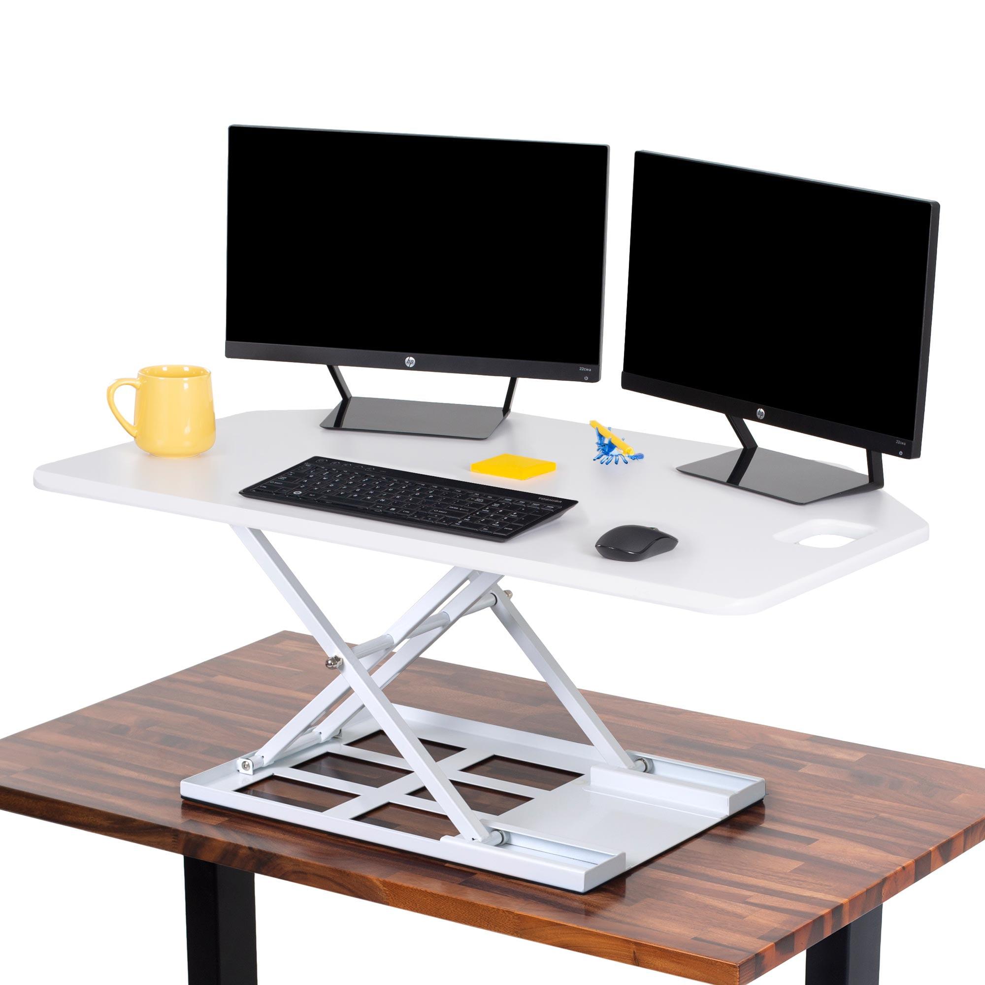 X-Elite Premier Corner Standing Desk Converter with Pneumatic Height Adjustment – White – Stand Steady