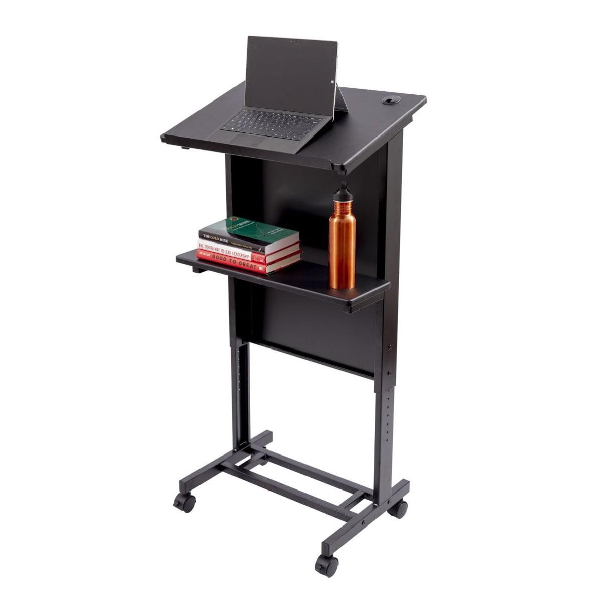 Stand Up Desk Store Mobile Adjustable Height Rolling Lectern Podium with Heavy Duty Steel Frame