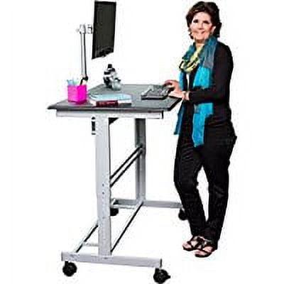 Stand Up Desk Store Rolling Adjustable Height Mobile Standing Desk with Monitor Mount (Silver Frame/Matte Black Top, 48" Wide)