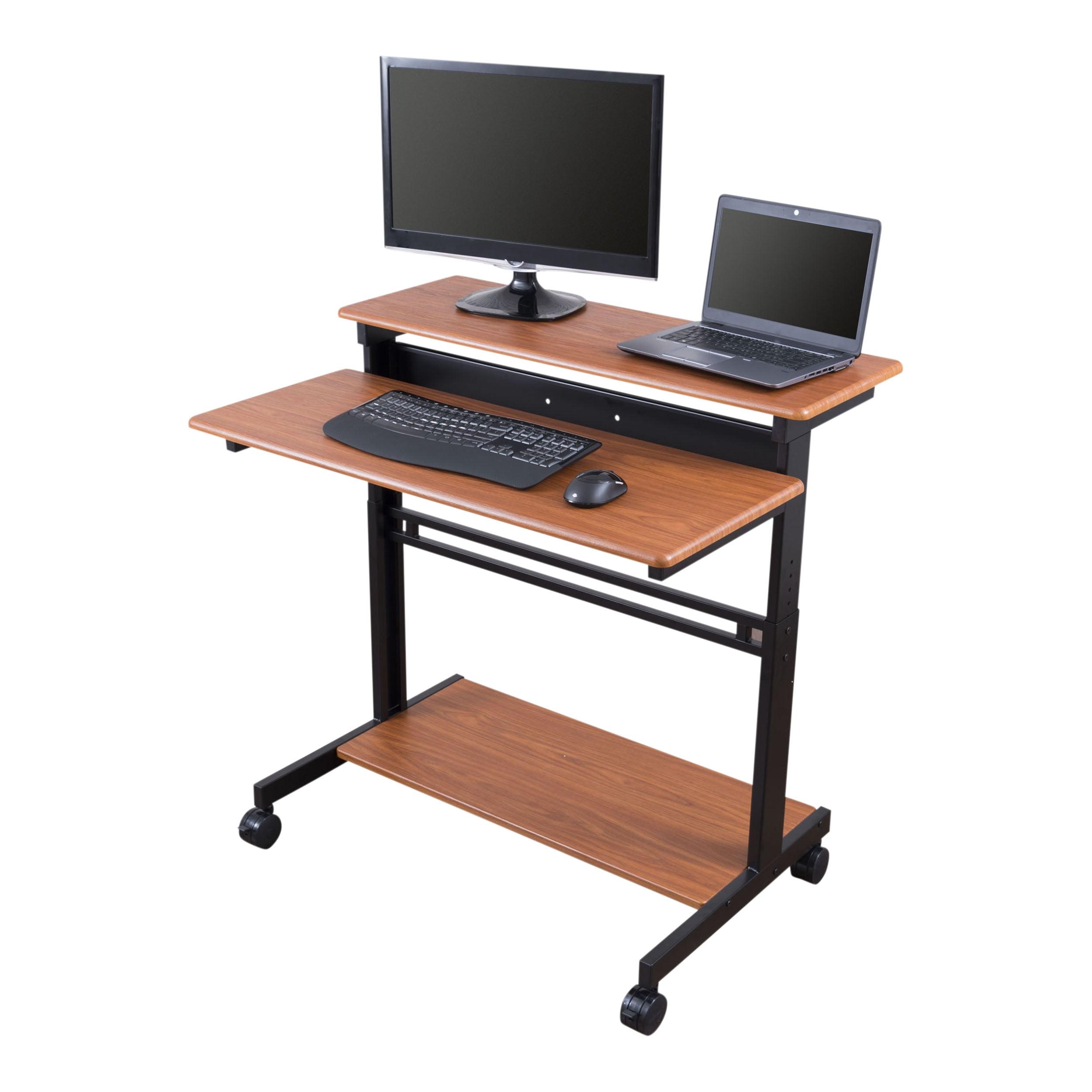 ErgoFlex 40" Adjustable Teak Top Standing Desk with Lockable Casters