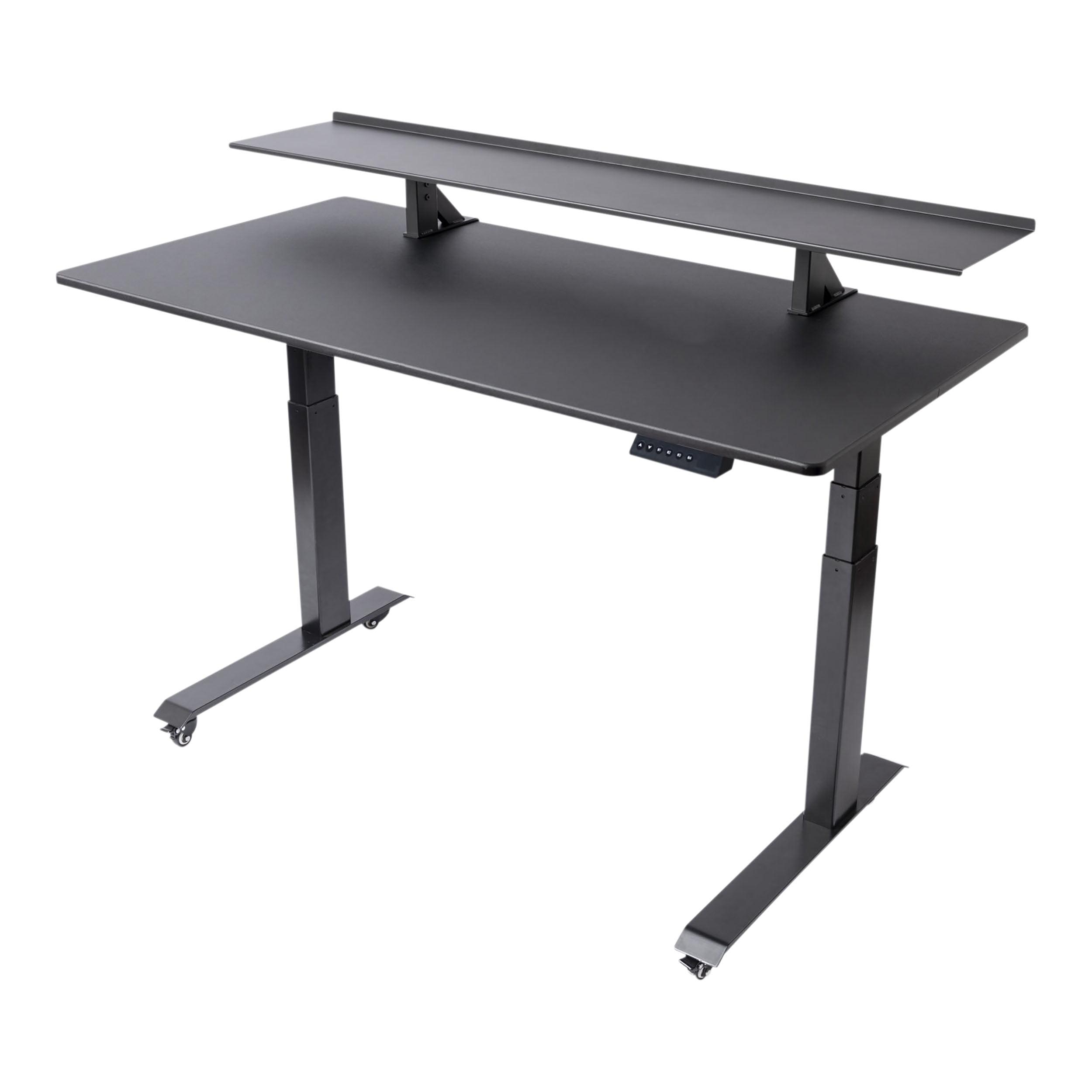 Black Adjustable Height Split Top Standing Desk with Monitor Shelf