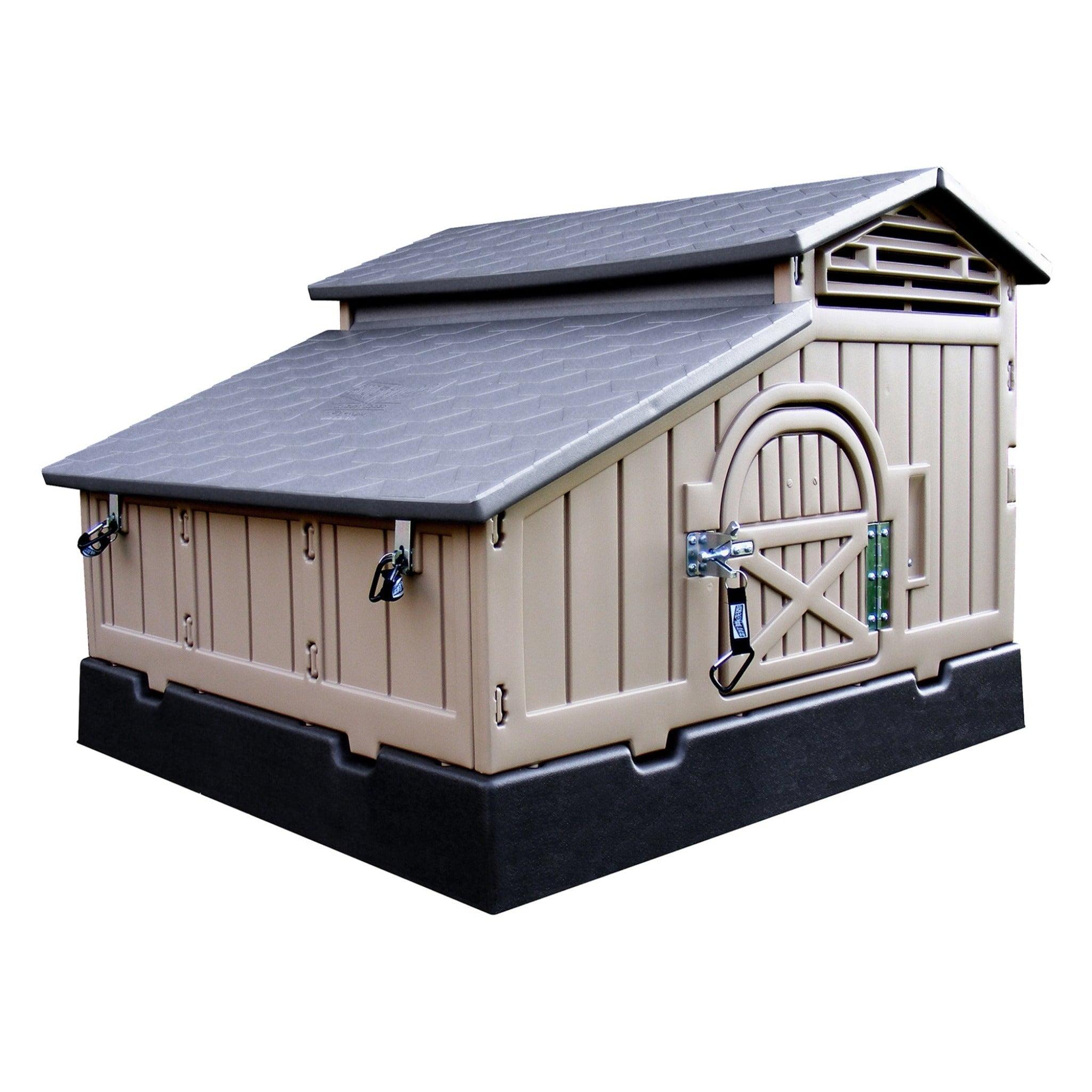 Snap Lock Beige and Gray Plastic Chicken Coop with Hinged Roof