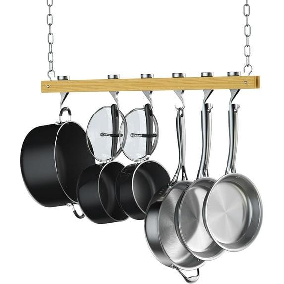 Standard, Single Bar, 36-Inch Ceiling Mounted Wooden Pot Rack, Brown