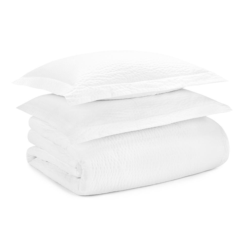 White Cotton Twin Minimalist Duvet Set with Zipper Closure