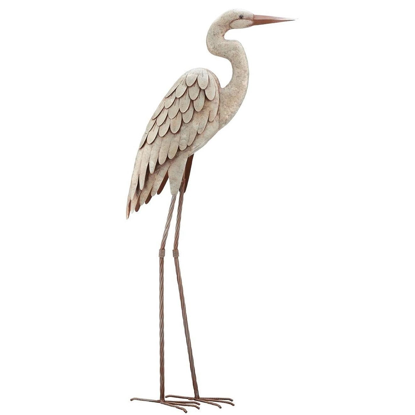 Elegant Off-White Metal Egret Garden Sculpture