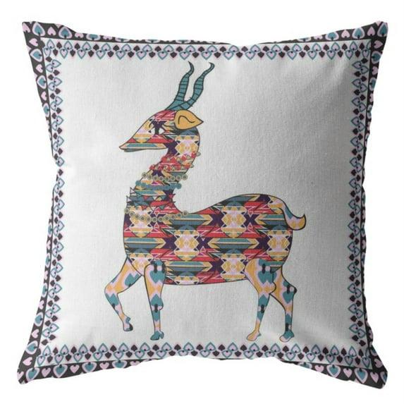 Standing Deer Throw Pillow with Removable Cover in Red and Blue on White 16x16