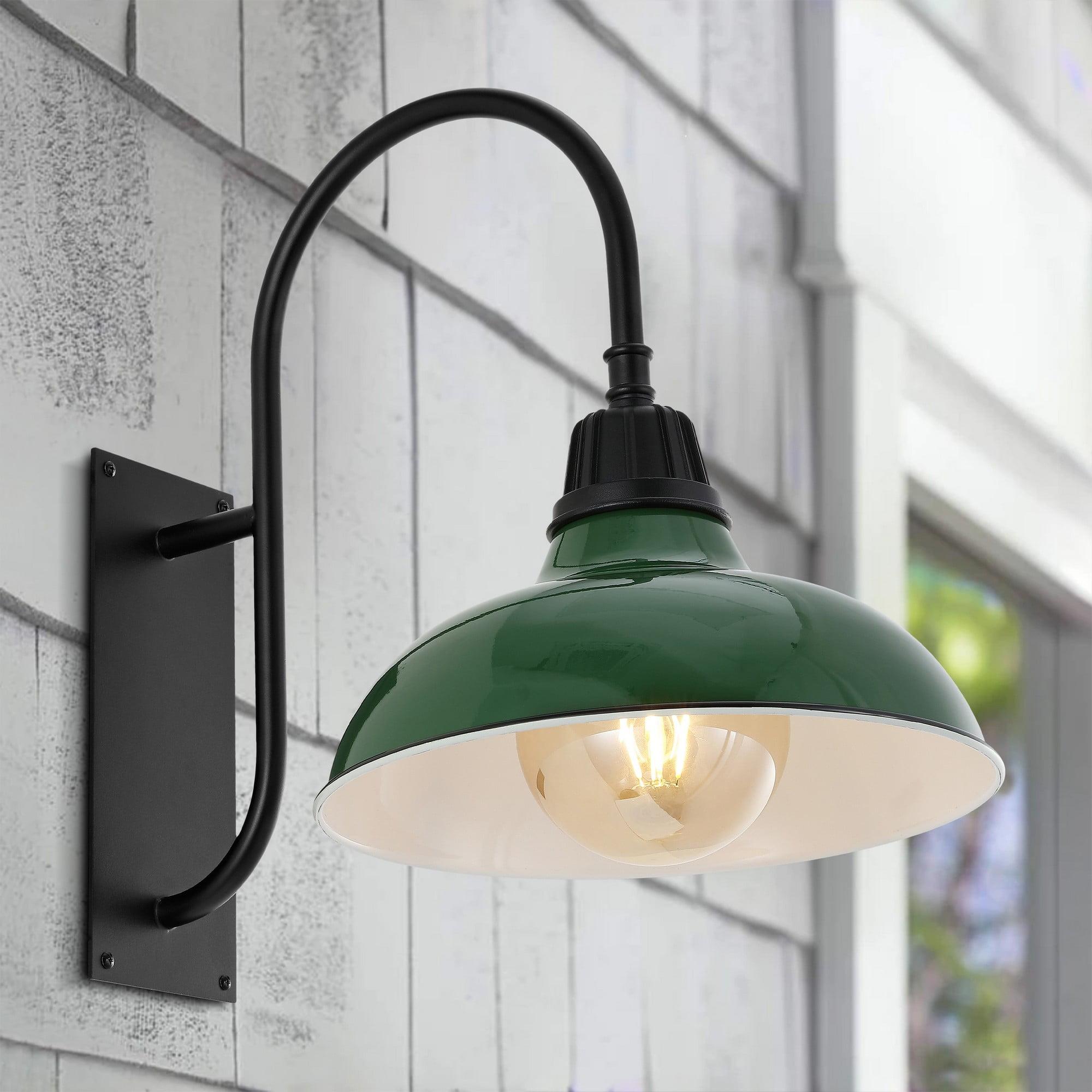 Stanley 12.25" 1-Light Farmhouse Industrial Indoor/Outdoor Iron LED Gooseneck Arm Outdoor Sconce, Green