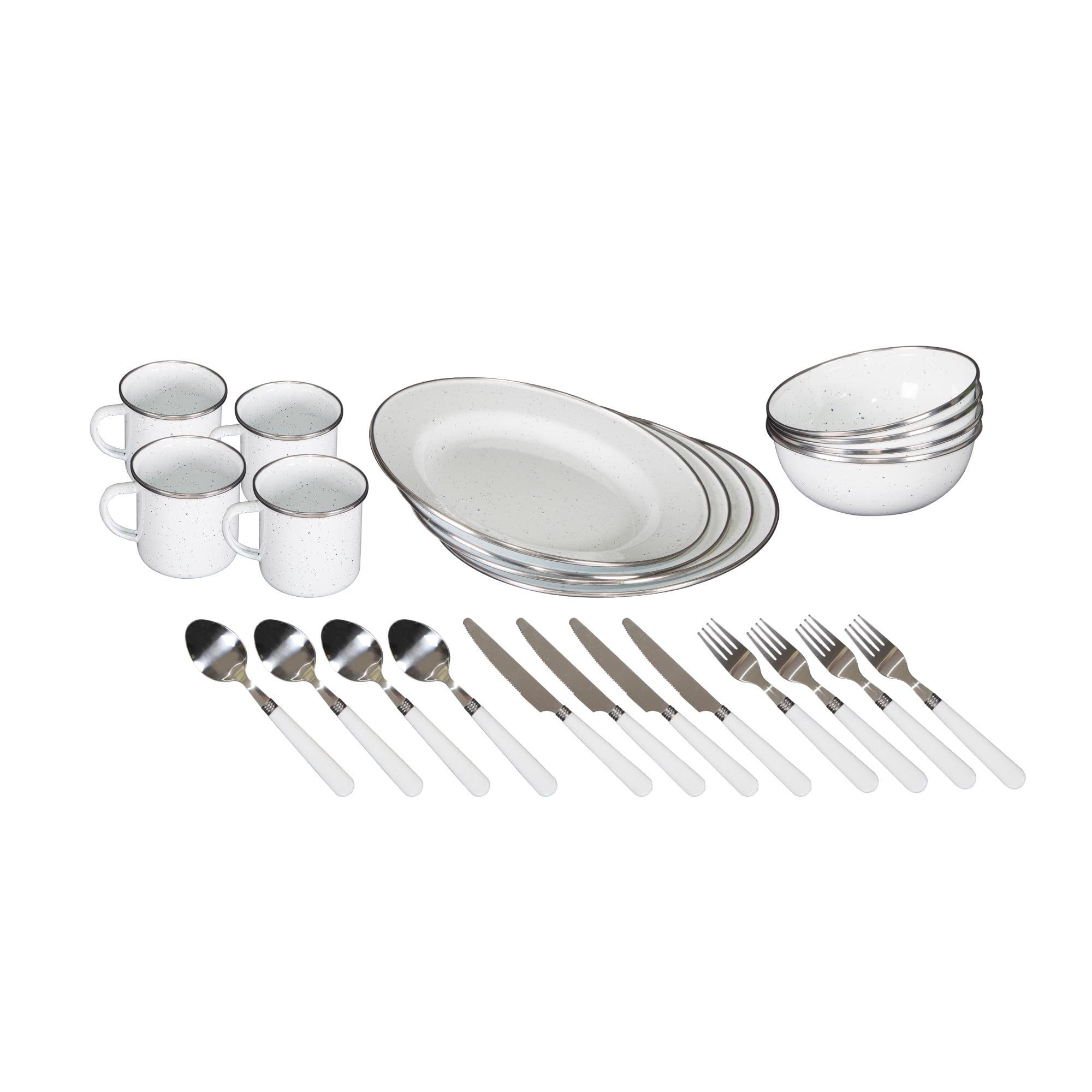 Stansport Enamel Camping Tableware Set 24 Pieces White