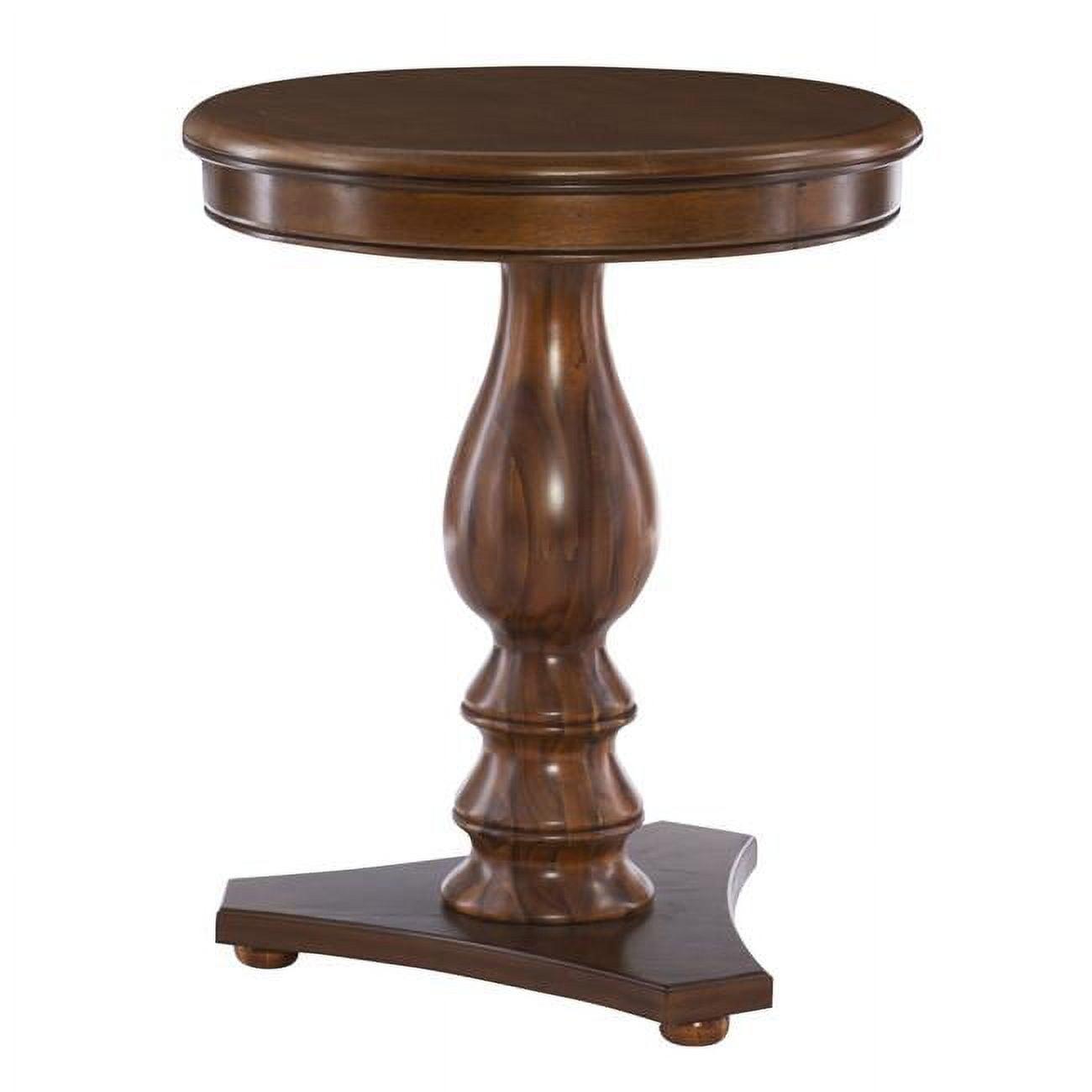 Hazelnut Brown Round Wood Pedestal Accent Table