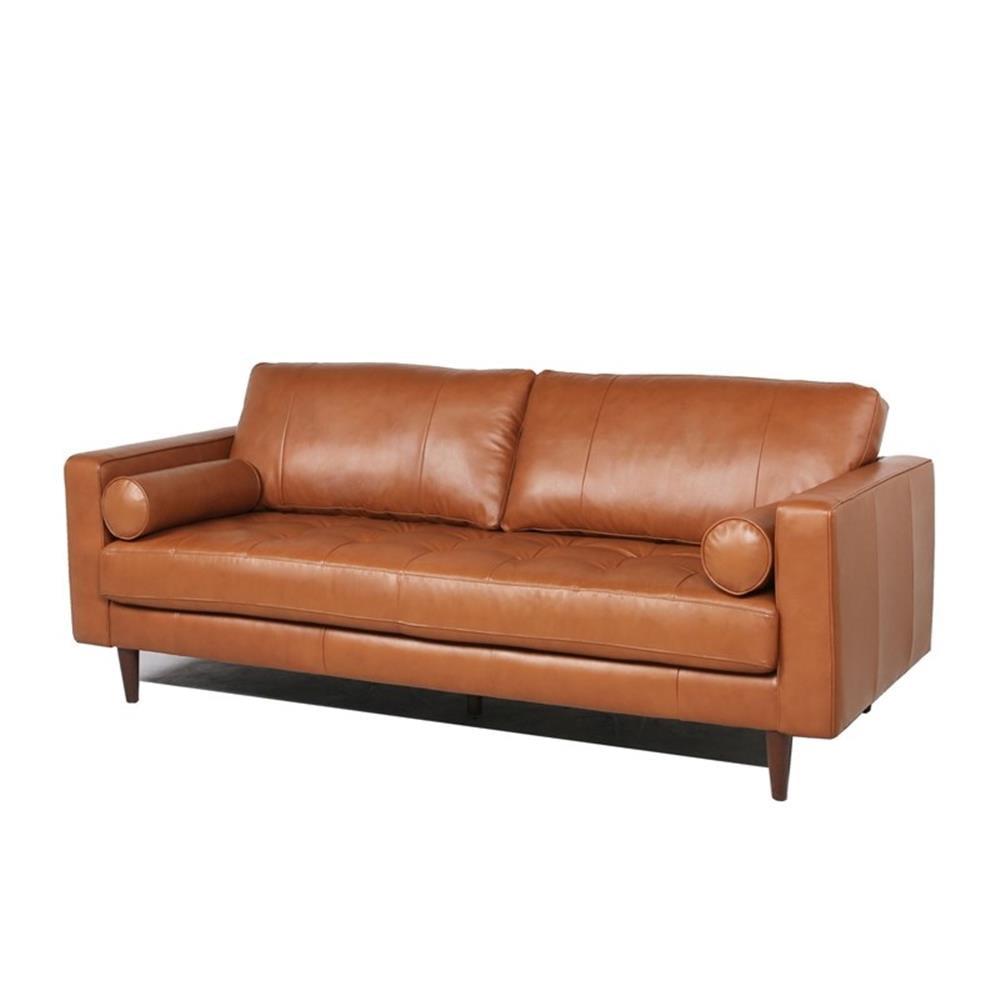 Stanton Modern Leather Sofa With Tufted Seat And Back In Camel