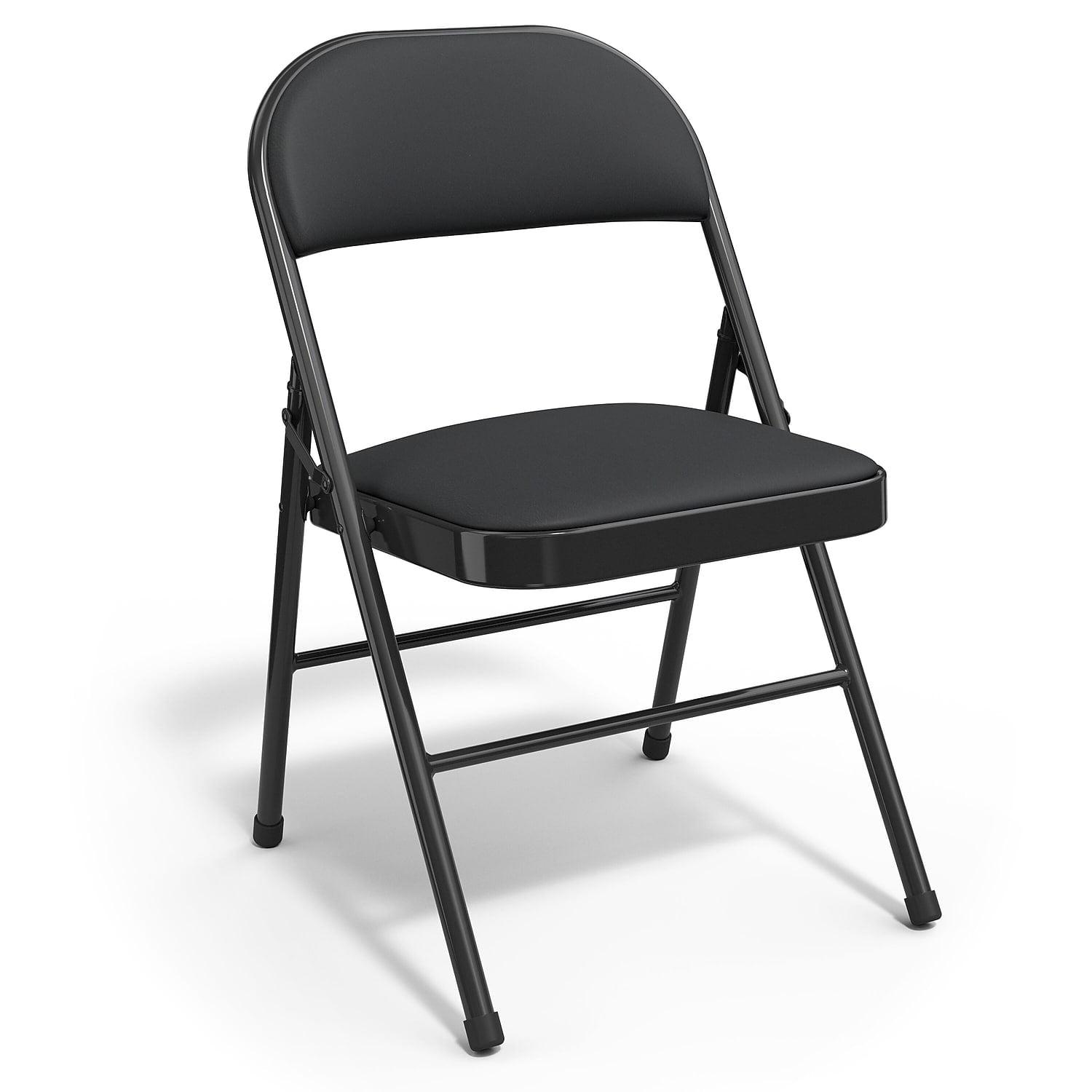 Black Faux Leather Padded Folding Chair with Metal Frame