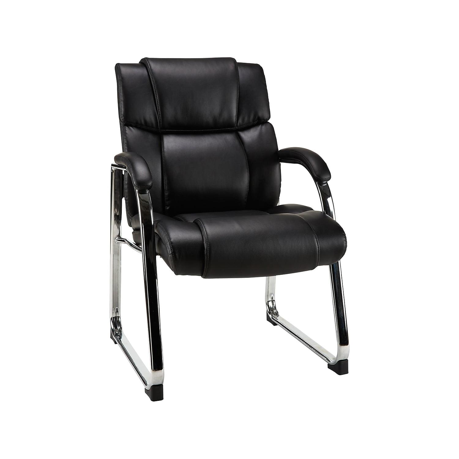 Elegant Chrome-Base Black Leather Guest Chair with Fixed Arms