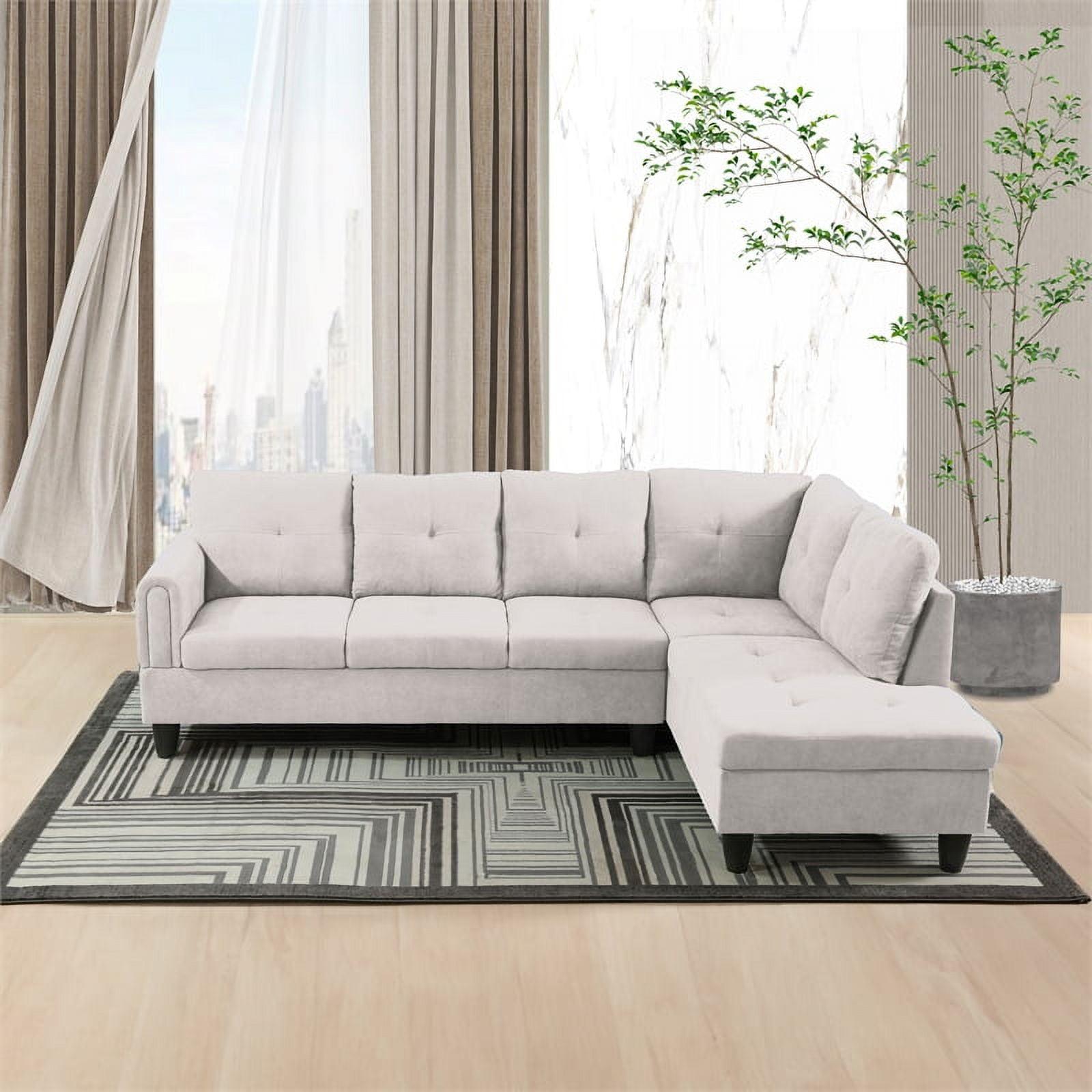 Puebla Modern Linen Fabric Sectional Sofa Set in Gray