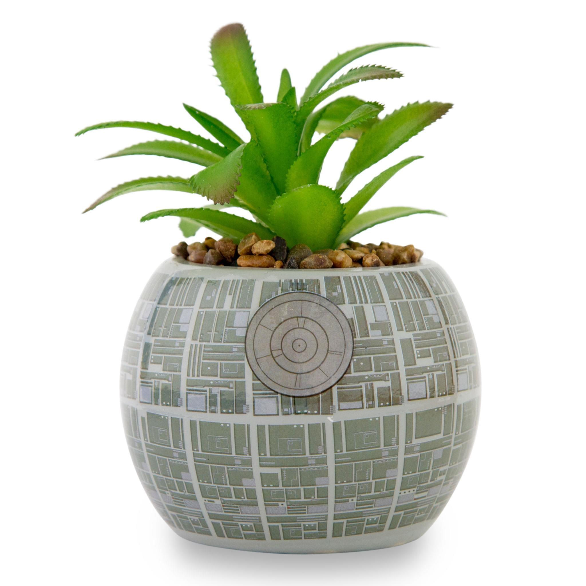 Galactic Mini Ceramic Death Star Planter with Lifelike Succulent