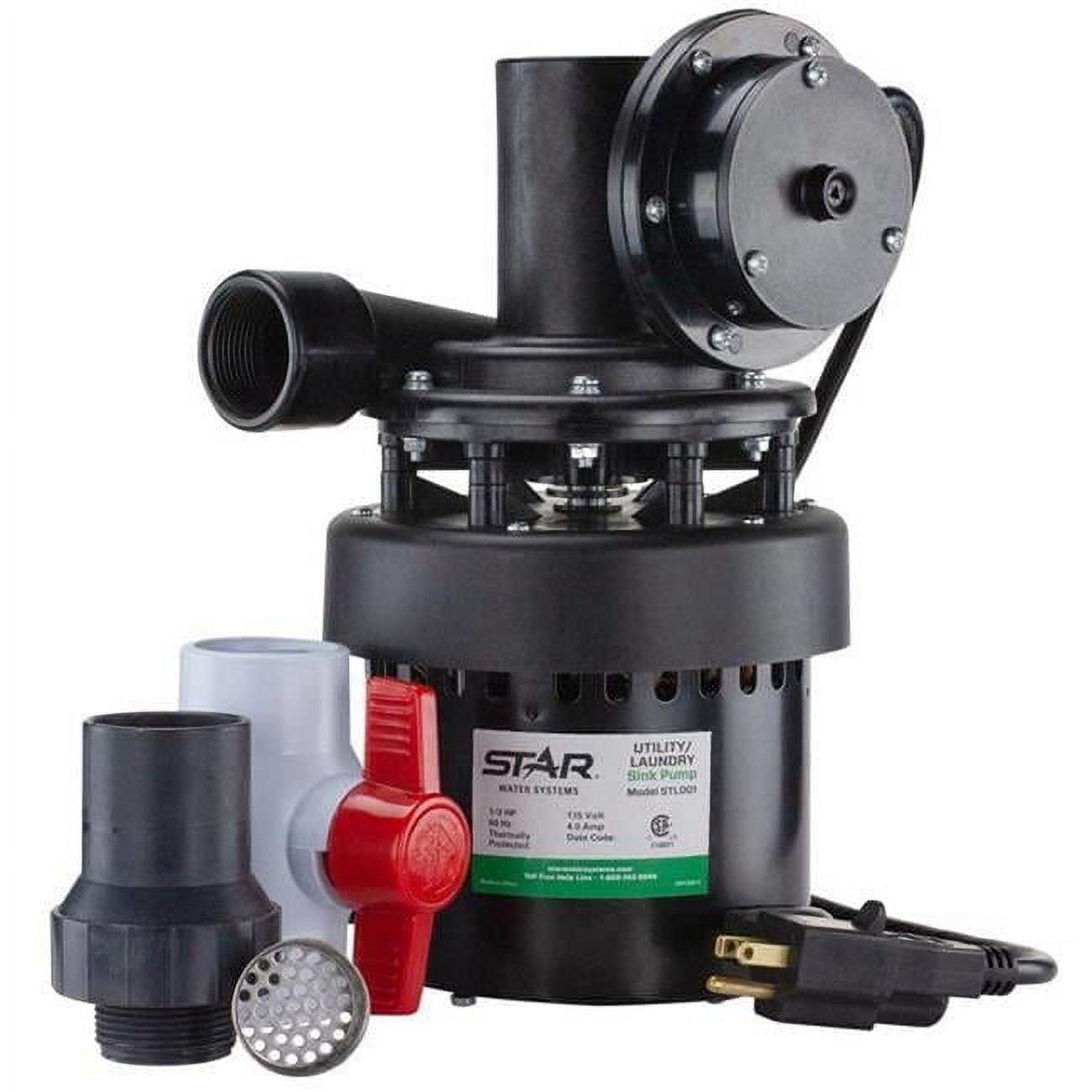 Star 1/3 HP Black Thermoplastic Utility Sink Pump System