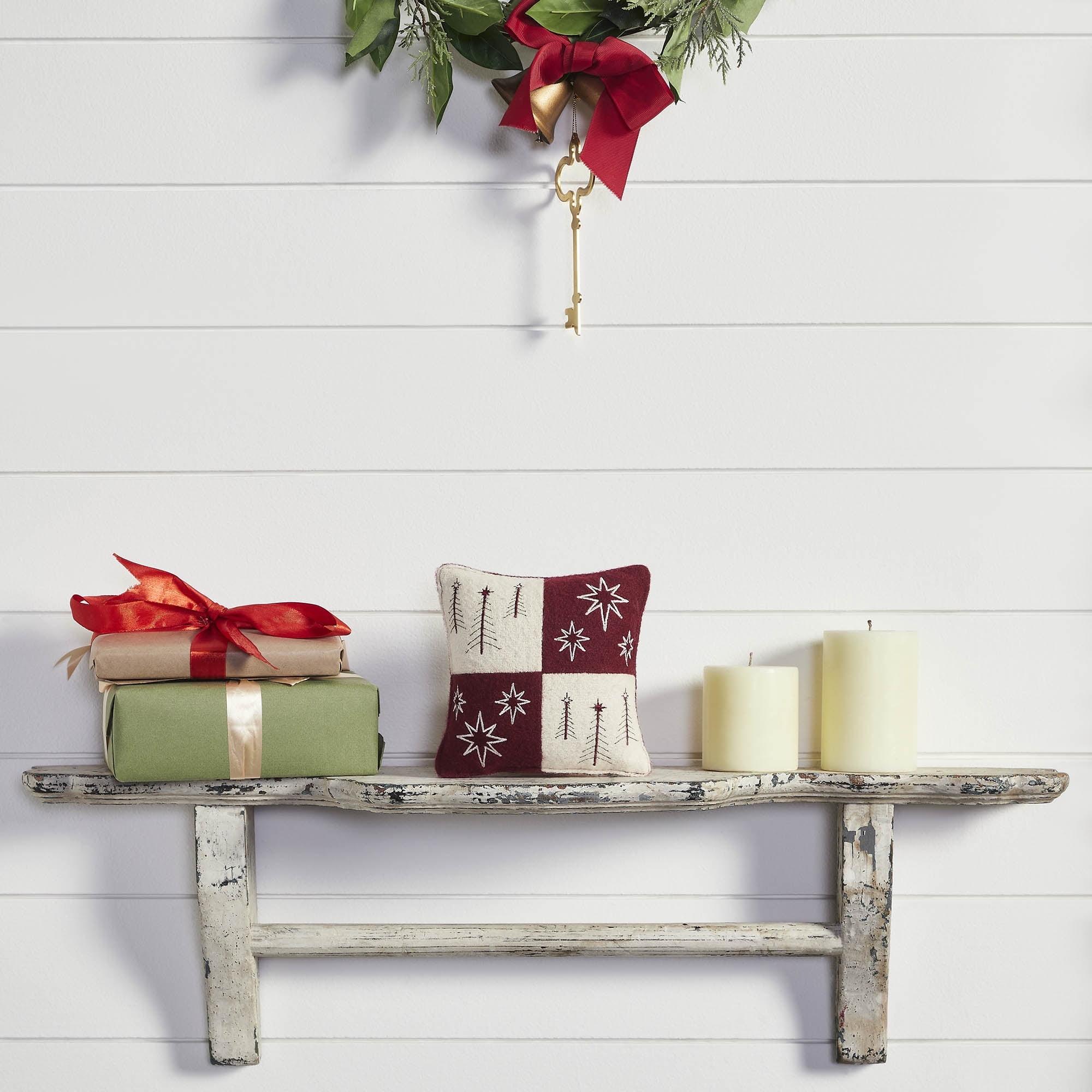 VHC Brands Embroidered 100% Felt Shell, Polyester Lining, Polyester Pillow Fill Reversible Throw Pillow