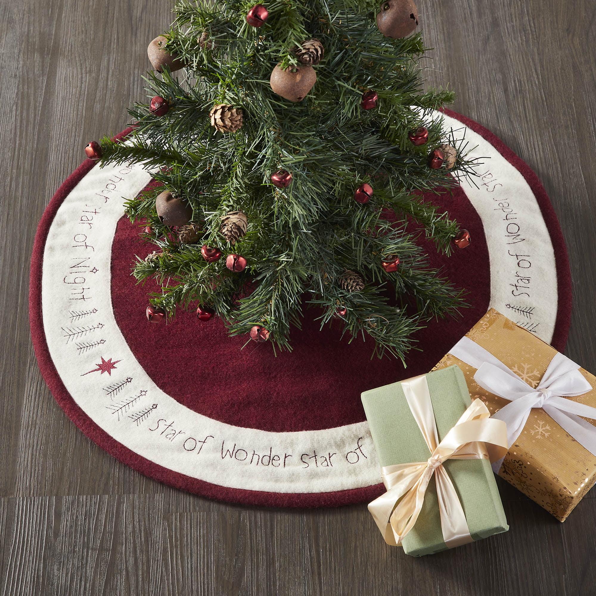 Burgundy and Cream Felt 24" Christmas Tree Skirt