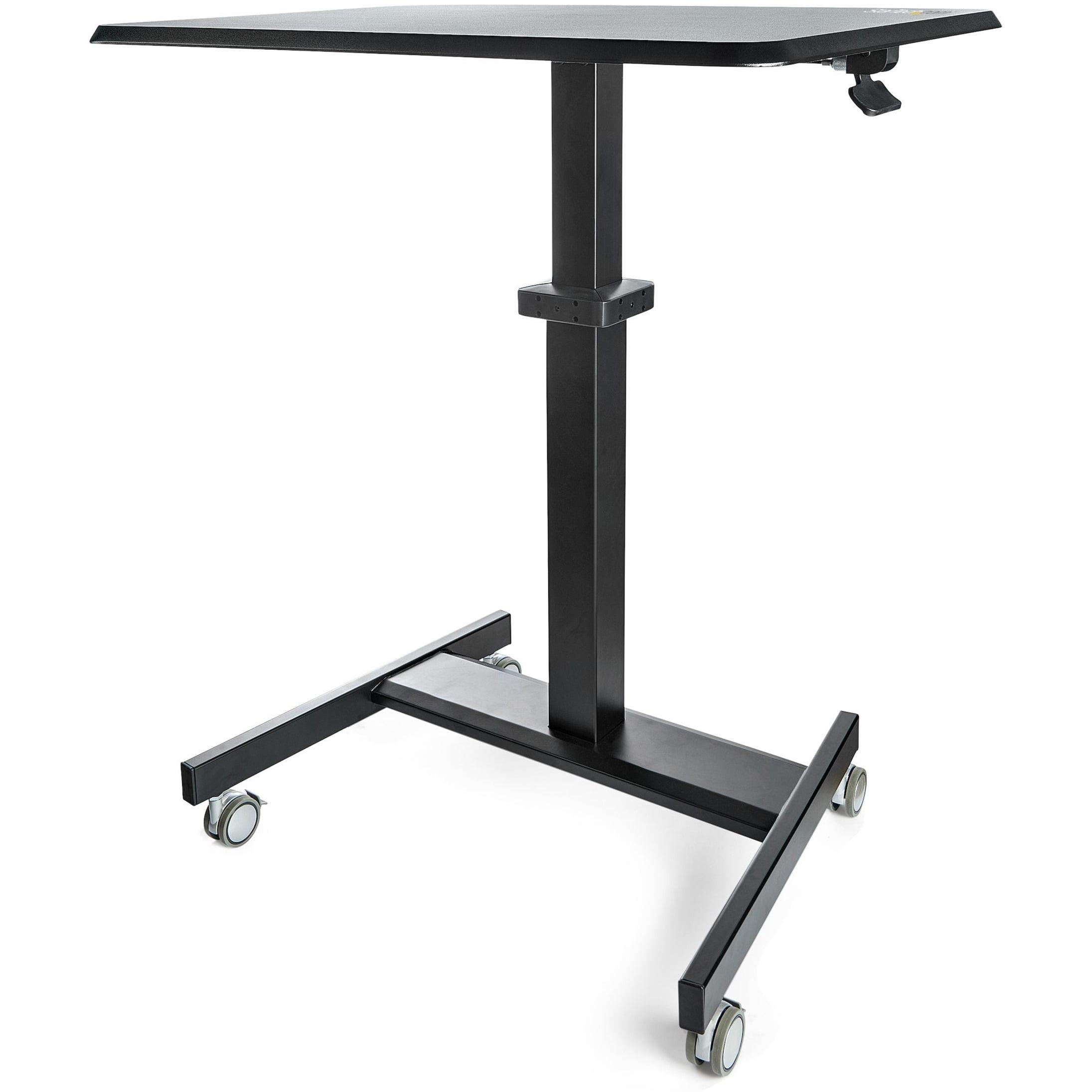 Black Adjustable Height Mobile Standing Desk with Wood Top