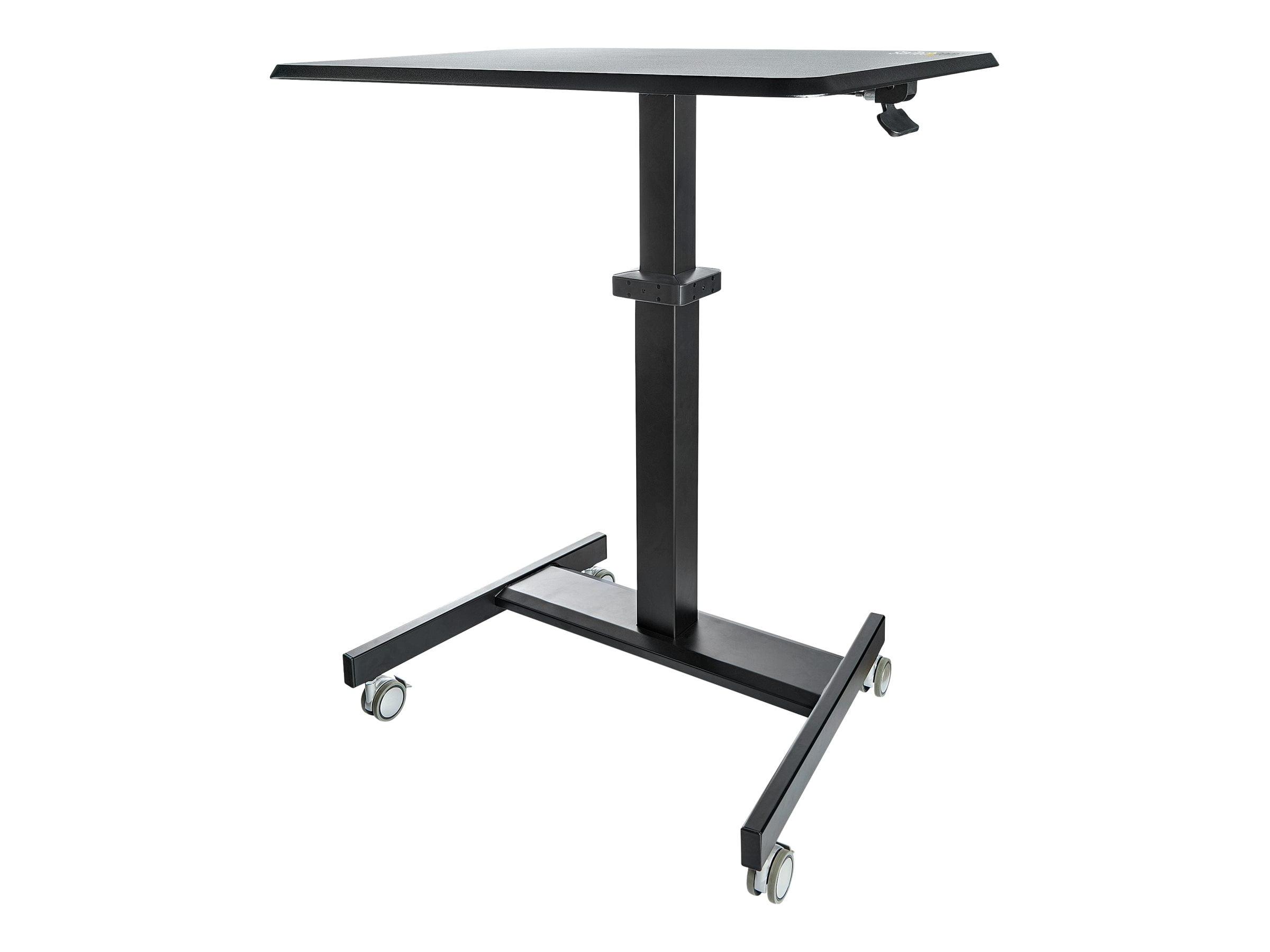 Black Adjustable Height Mobile Standing Desk with Wood Top