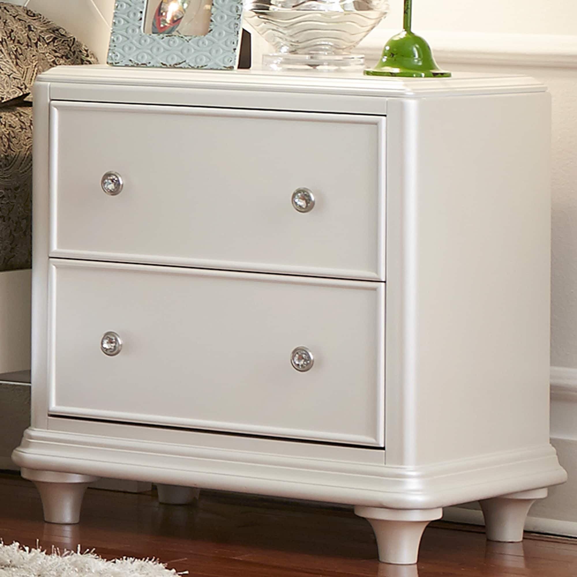 Stardust White 2 Drawer Poplar Nightstand with Crystal Knobs