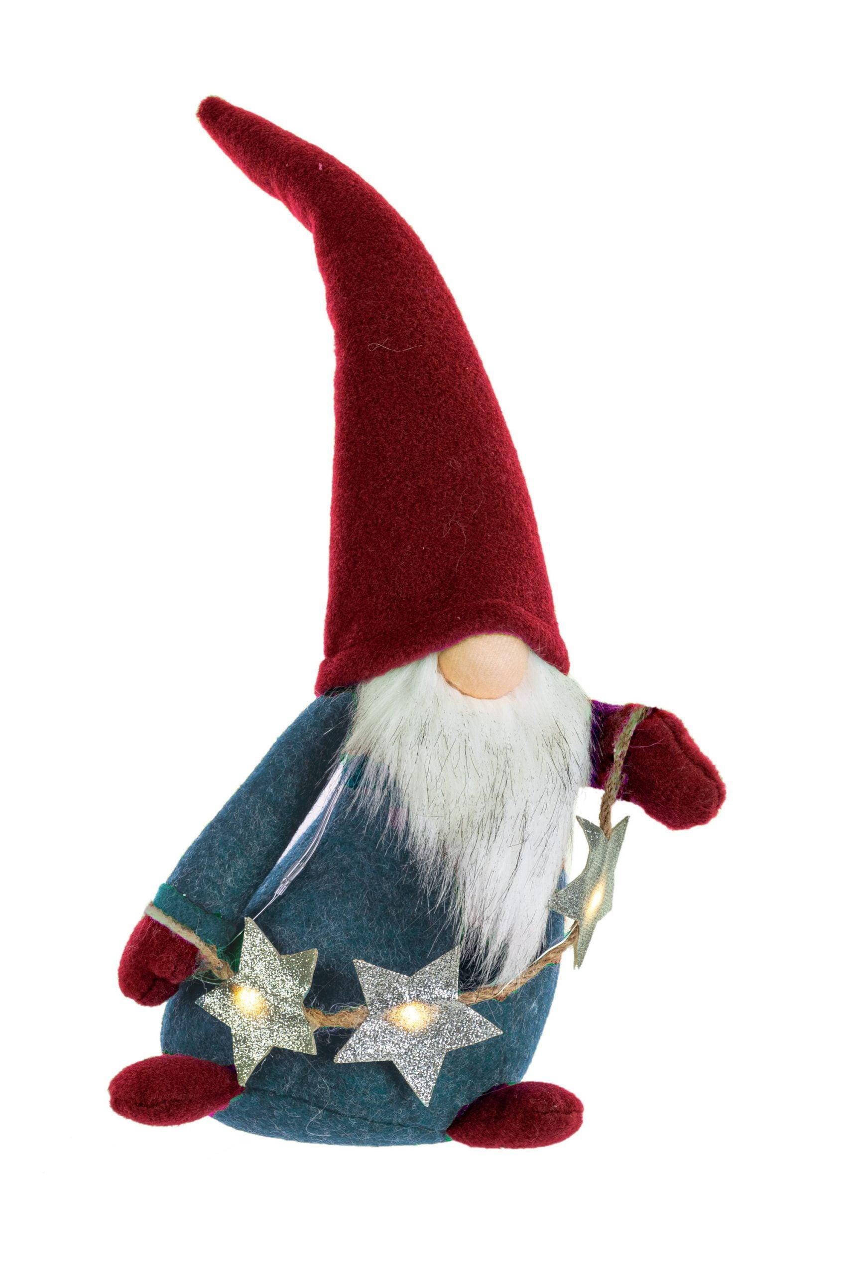 Red and Blue Fabric LED Santa Gnome Figurine