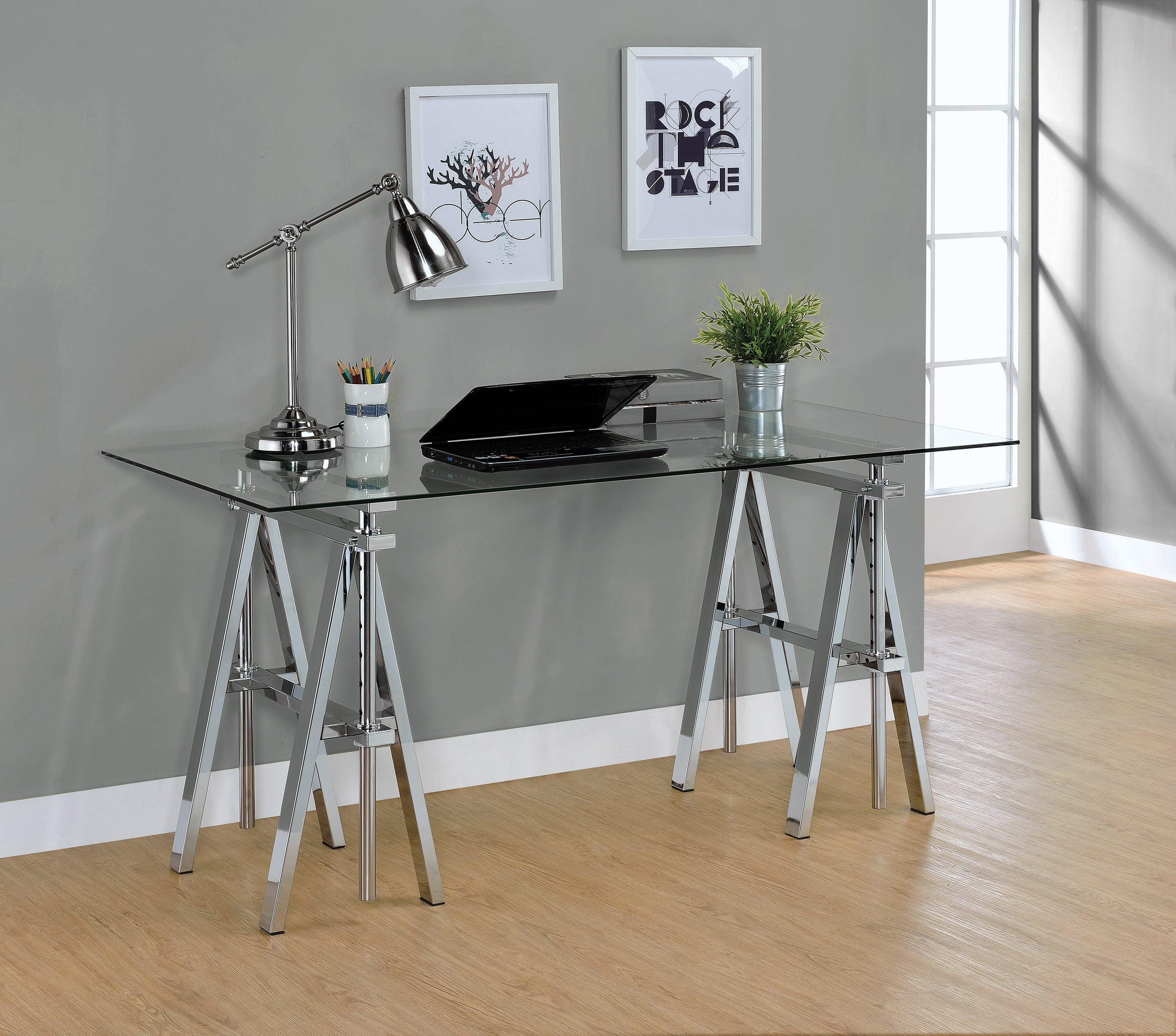 Contemporary Chrome-Finished Adjustable Glass Desk - 60"