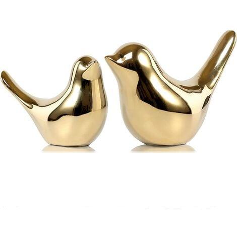 Gold Ceramic Bird Statues for Table Decor