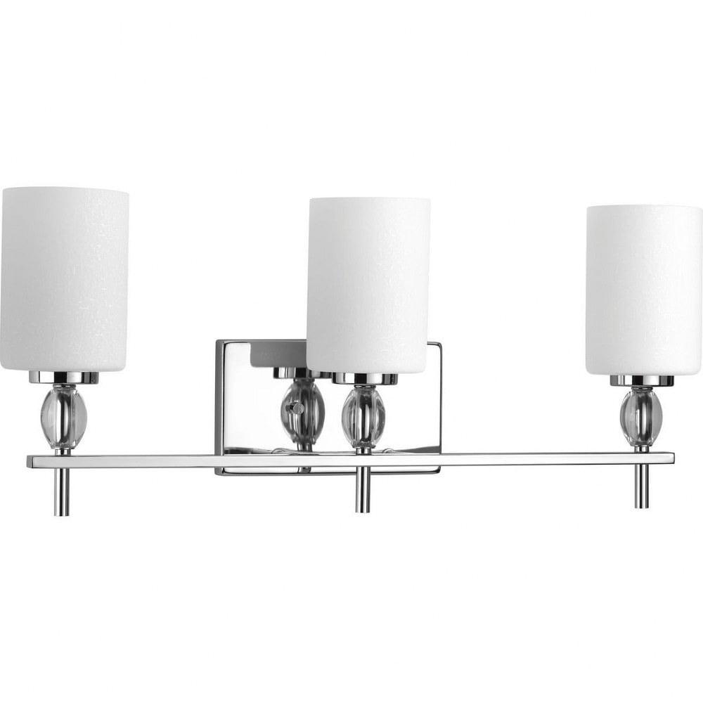 Polished Chrome 3-Light Bathroom Vanity Fixture with Linen Shades