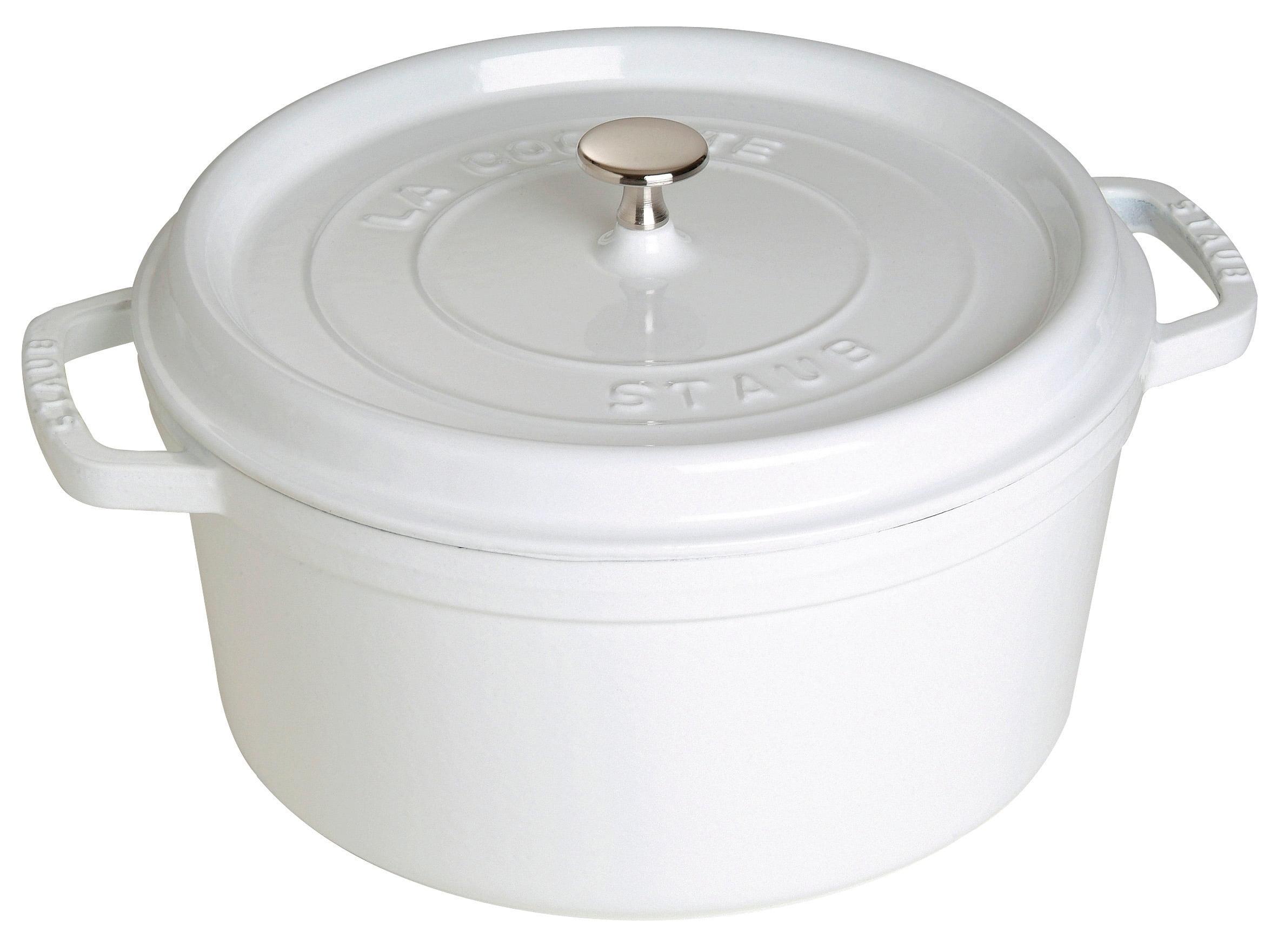 White Enameled Cast Iron 7-8 Qt Round Dutch Oven