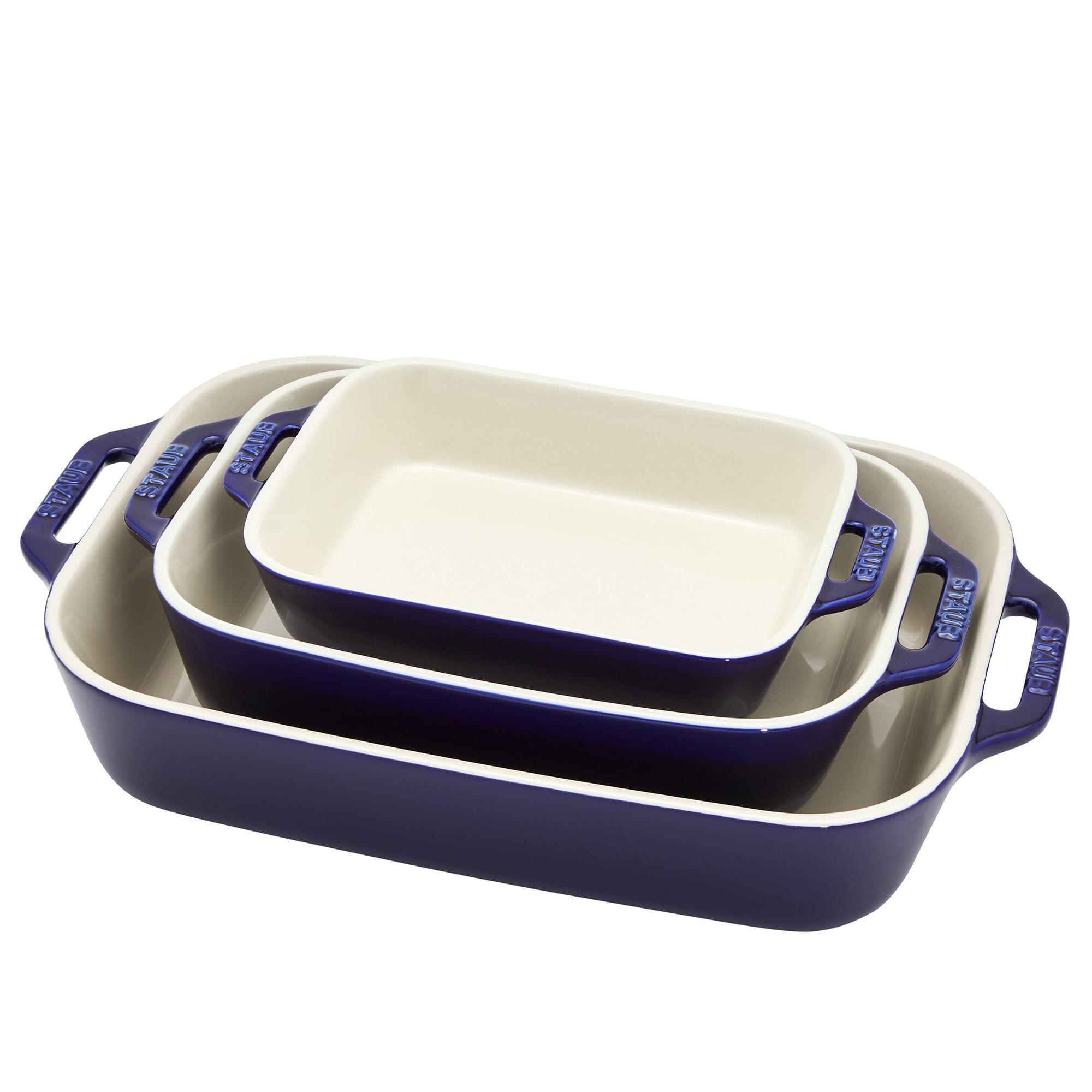 Staub Dark Blue Ceramic 3-Piece Rectangular Baking Dish Set