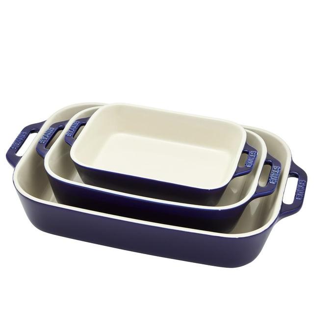 Staub Dark Blue Rectangular Bakers, Set of 3