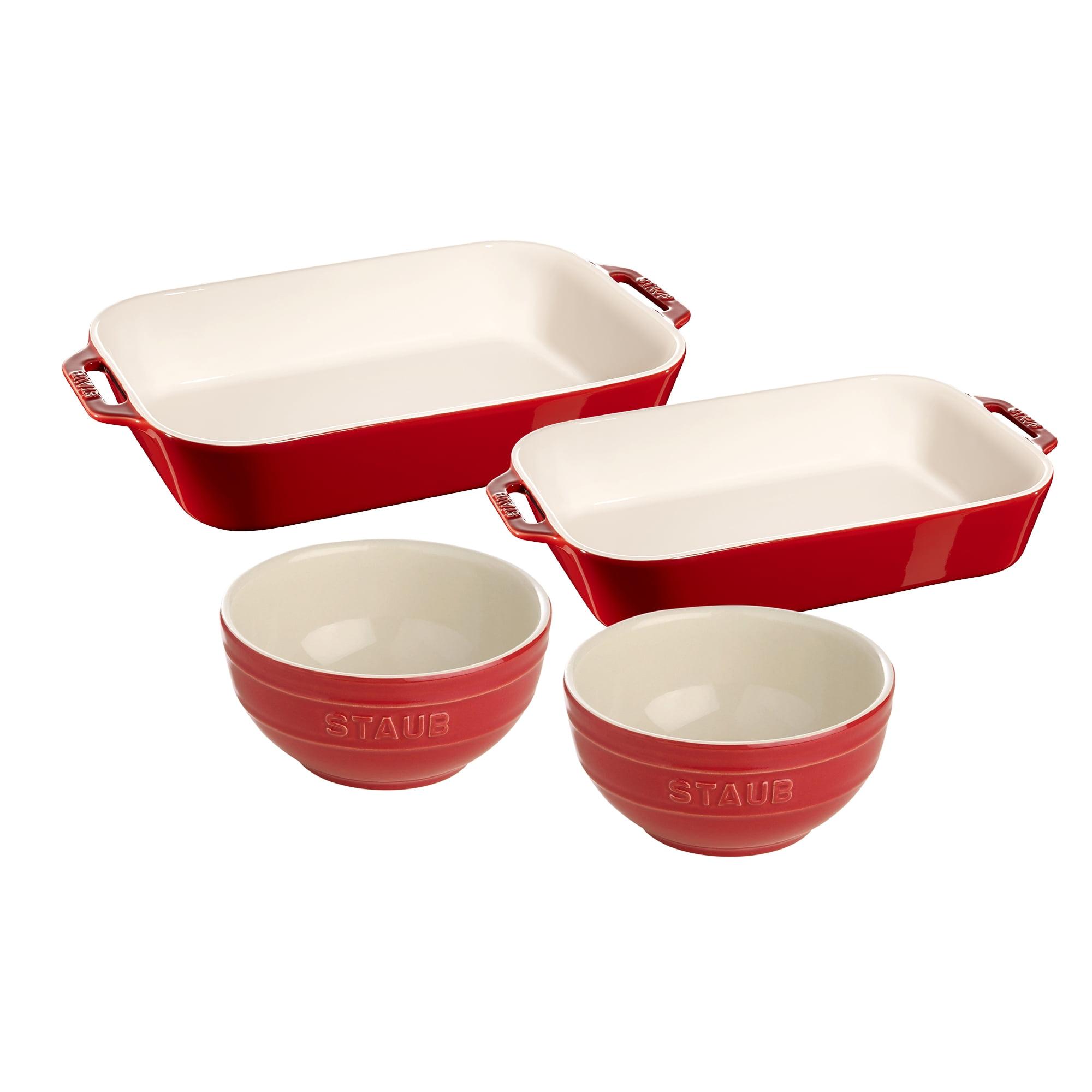 Staub Cherry Ceramic 4-Piece Baking and Bowl Set