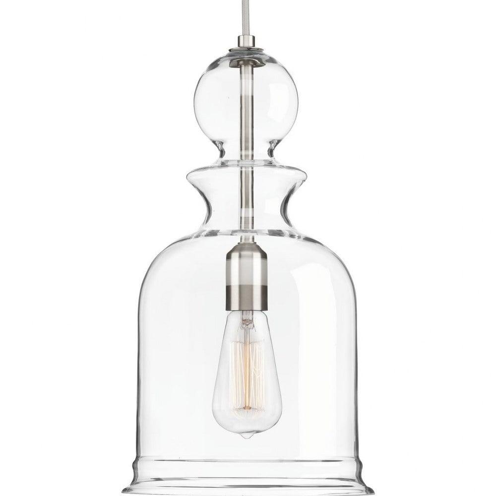 Staunton 20" Brushed Nickel & Clear Glass Drum Pendant Light