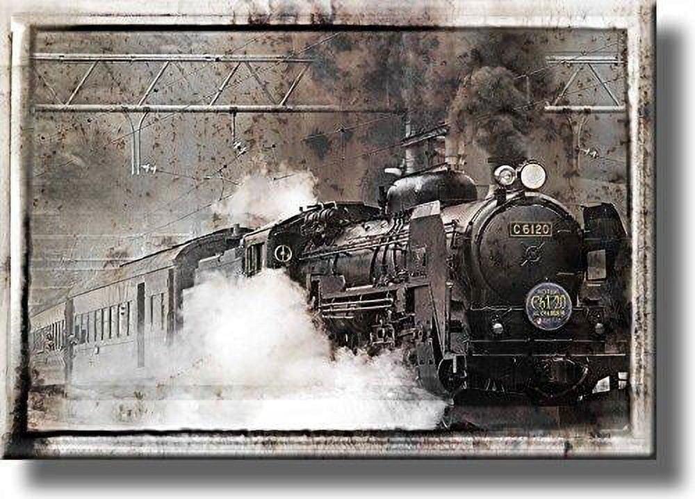 Vintage Steam Train Black and White Stretched Canvas Wall Art