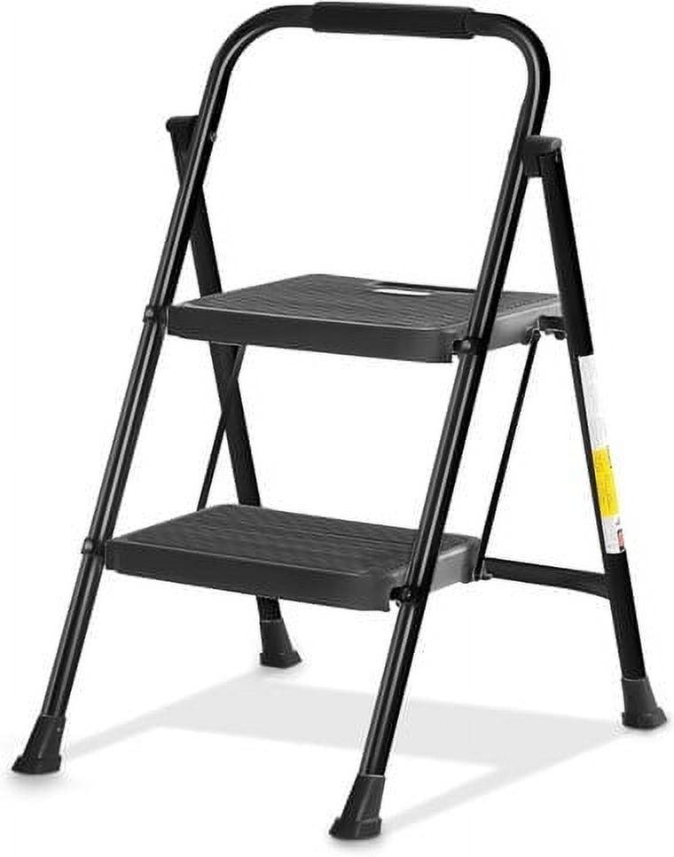 Steel Folding 2-Step Stool Ladder Adults With Soft-Grip Handle 330 Lbs Black