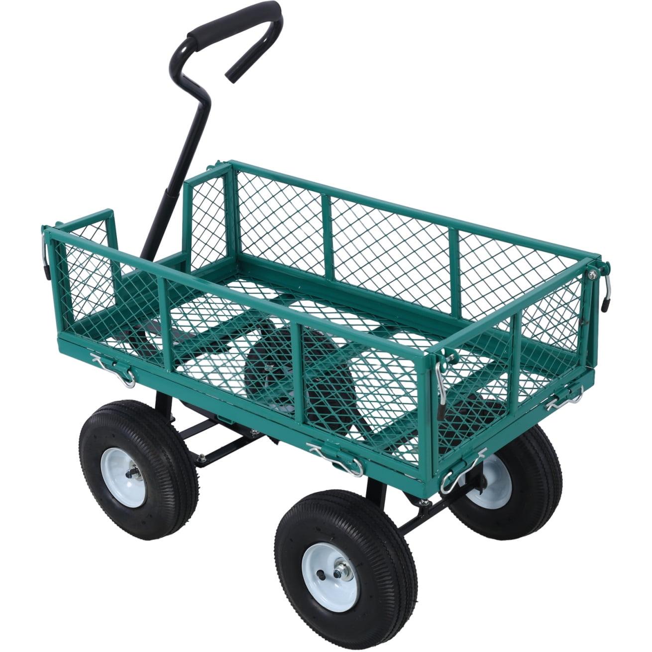 Green Heavy Duty Steel Mesh Utility Wagon with Pneumatic Tires