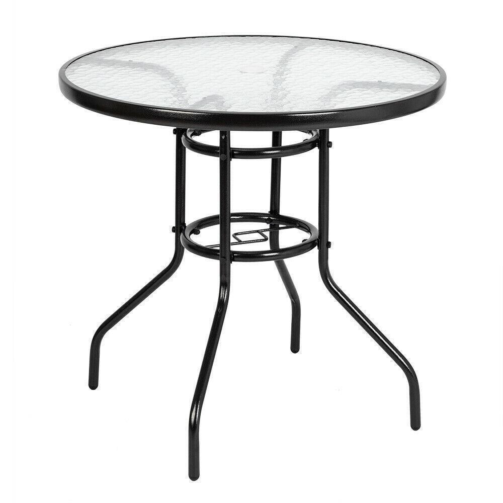 Dark Chocolate Round Outdoor Dining Table with Ripple Glass Top