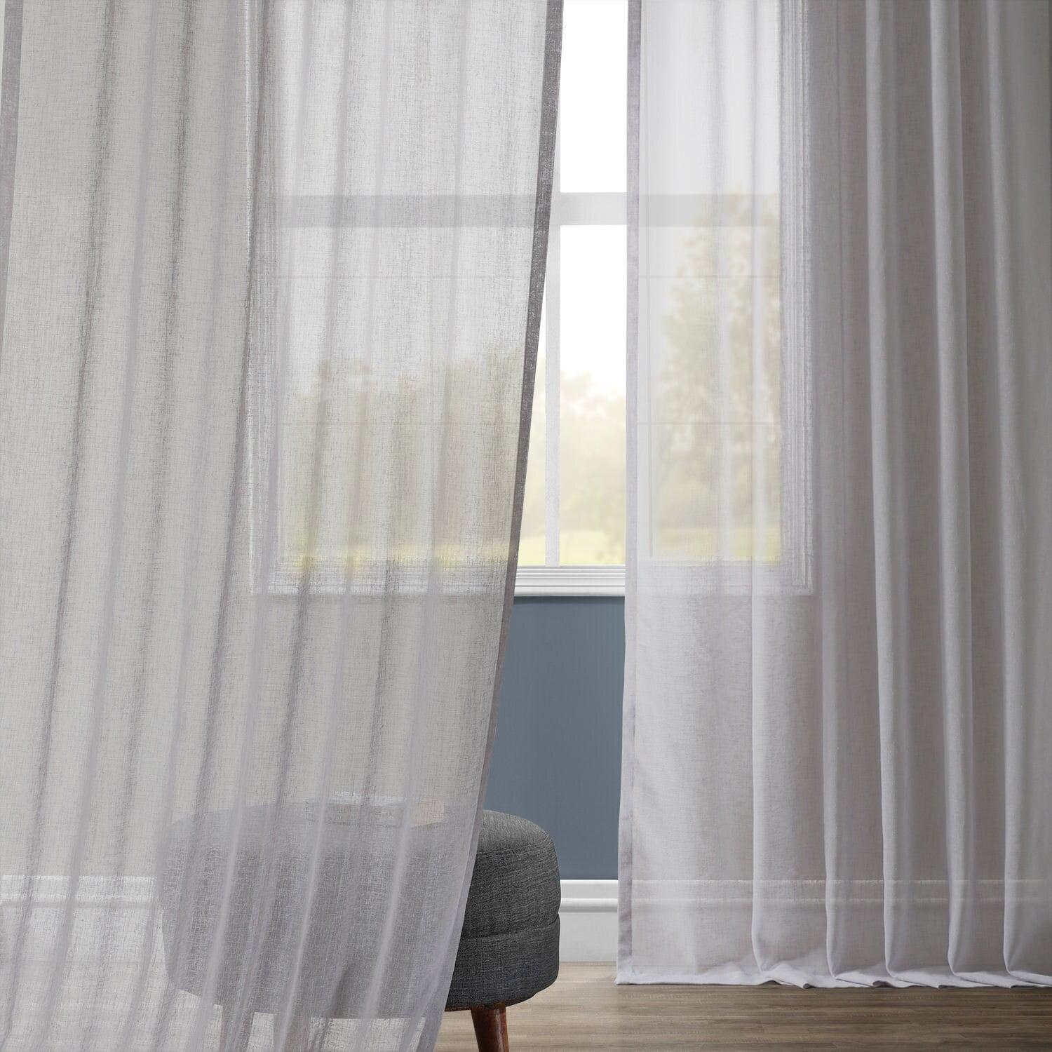 Steel Mountain Solid Faux Linen Sheer Curtain (1 Panel), Steel Mountain, 50W X 96L