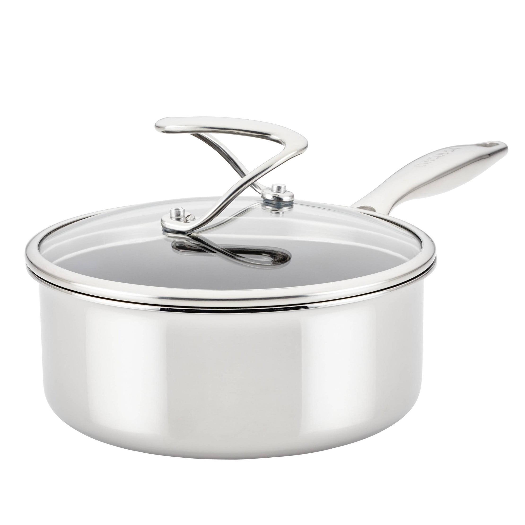 Circulon SteelShield C-Series 2qt Clad Tri-Ply Nonstick Saucepan with Lid: Induction & Oven Safe, Stainless Steel Handle