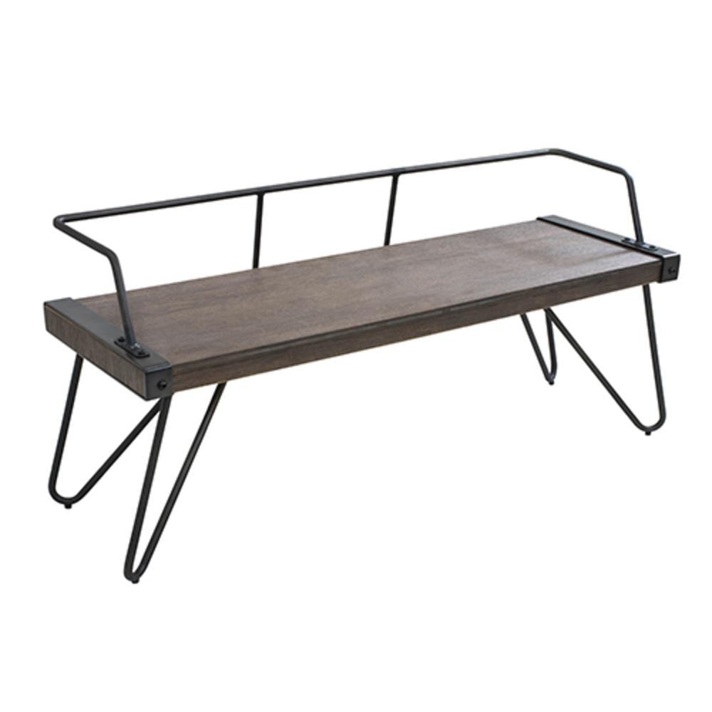 LumiSource Stefani Industrial Bench Antique Metal: Rectangle, Metal Frame, Seats 2, No Upholstery