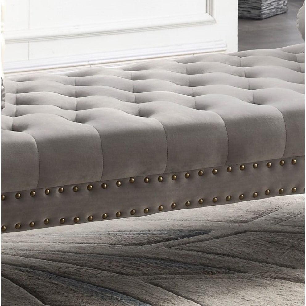 Stefania 71-Inch Gray Velvet Tufted Bench with Acrylic Legs