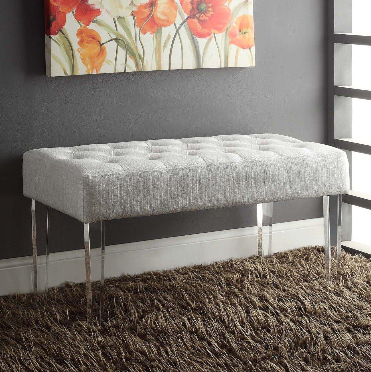 35" Ella Glam Tufted Linen Upholstered Acrylic Leg Bench - Linon