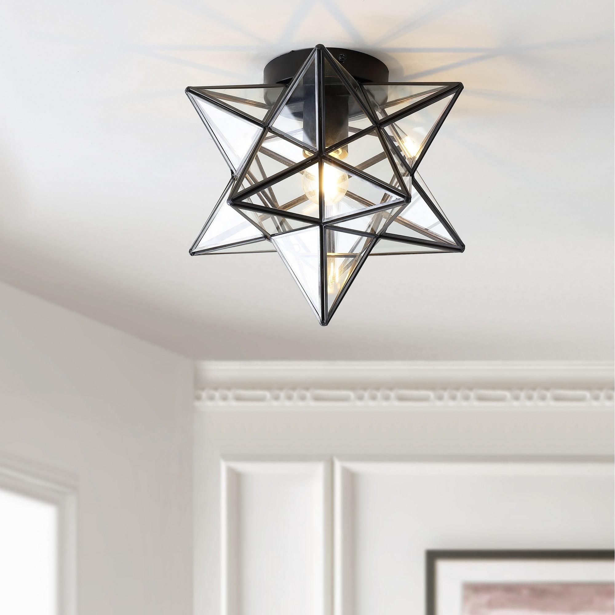 Stella 12" Moravian Star Metal/Clear Glass LED Flush Mount, Oil Rubbed Bronze