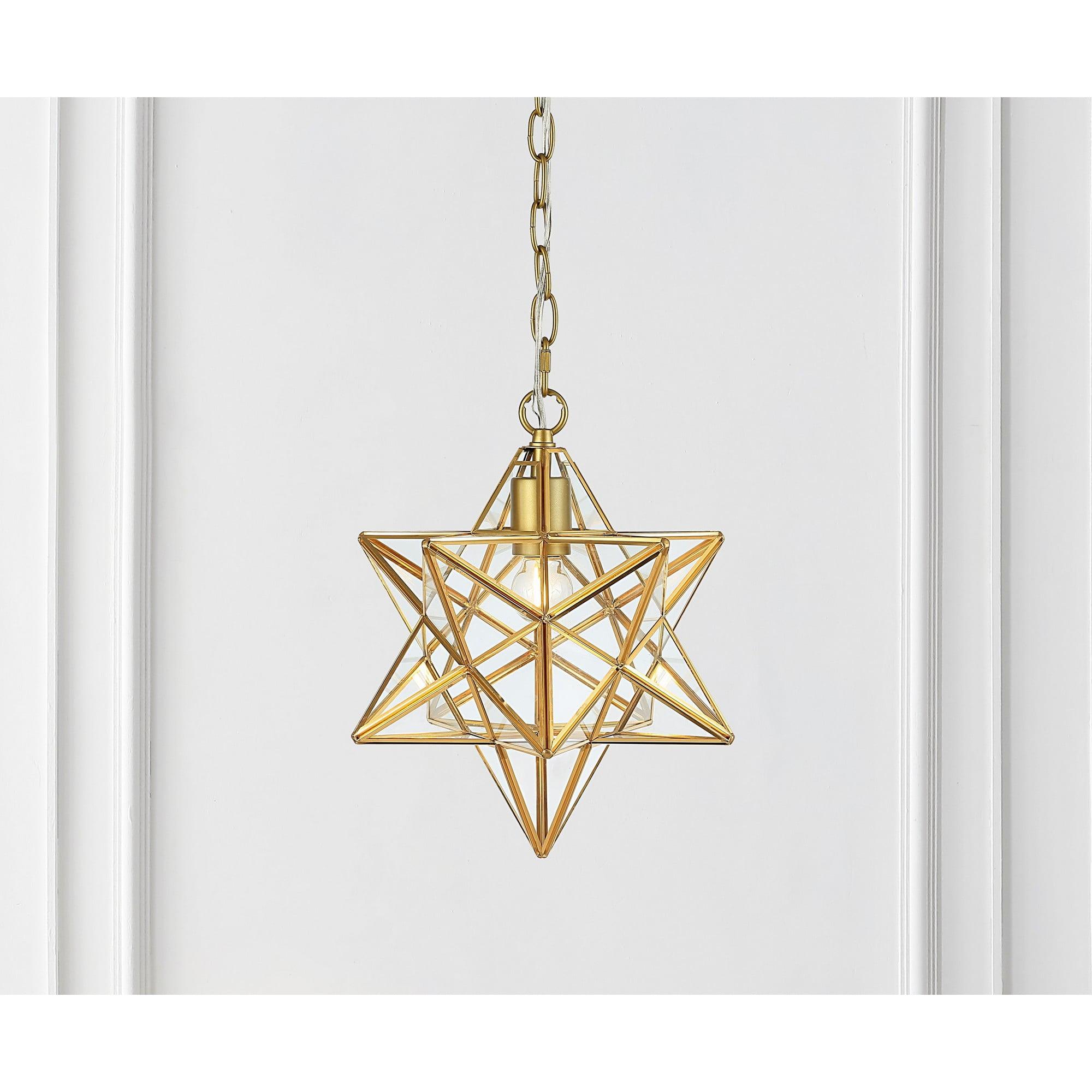 Stella 12" Moravian Star Metal/Clear Glass LED Pendant, Gold Leaf/Clear