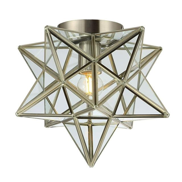 Stella 12" Moravian Star Metal/Glass LED Flush Mount, Nickel