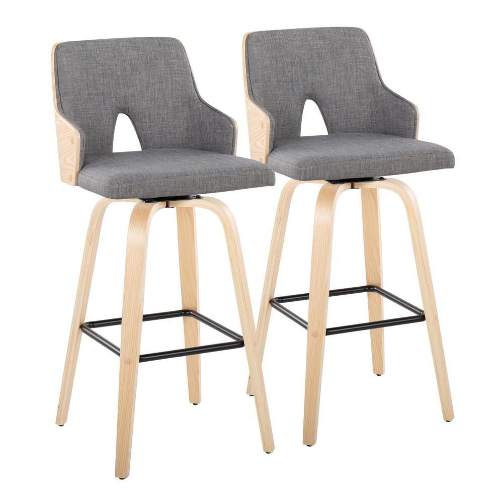 LumiSource Set of 2 Stella Barstools Natural/Light Gray/Black:: Mid-Century Modern, Swivel, Footrest, Wood Frame